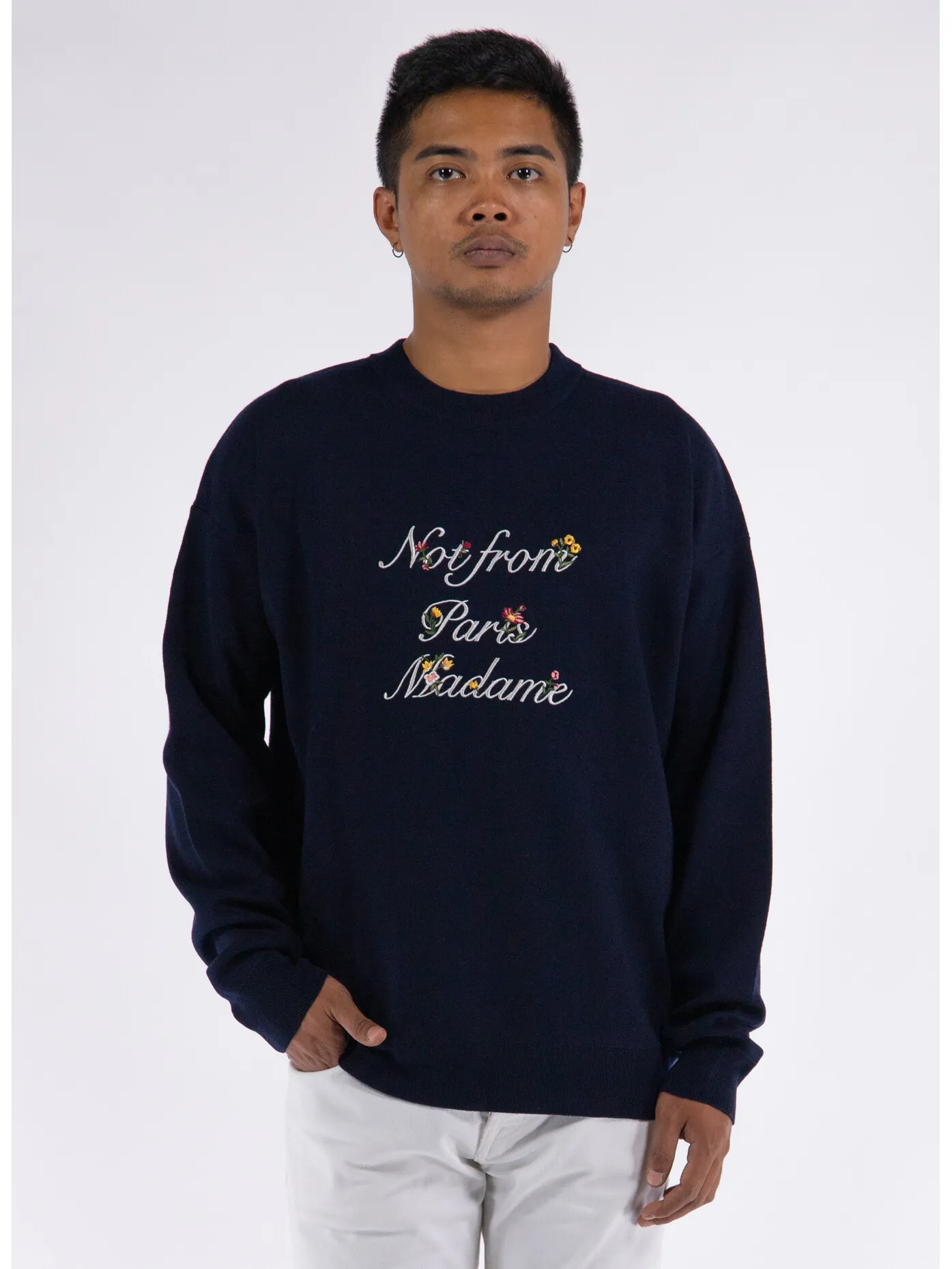     -DROLE DE MONSIEUR    -MAGLIONE SLOGAN A FLEURS-