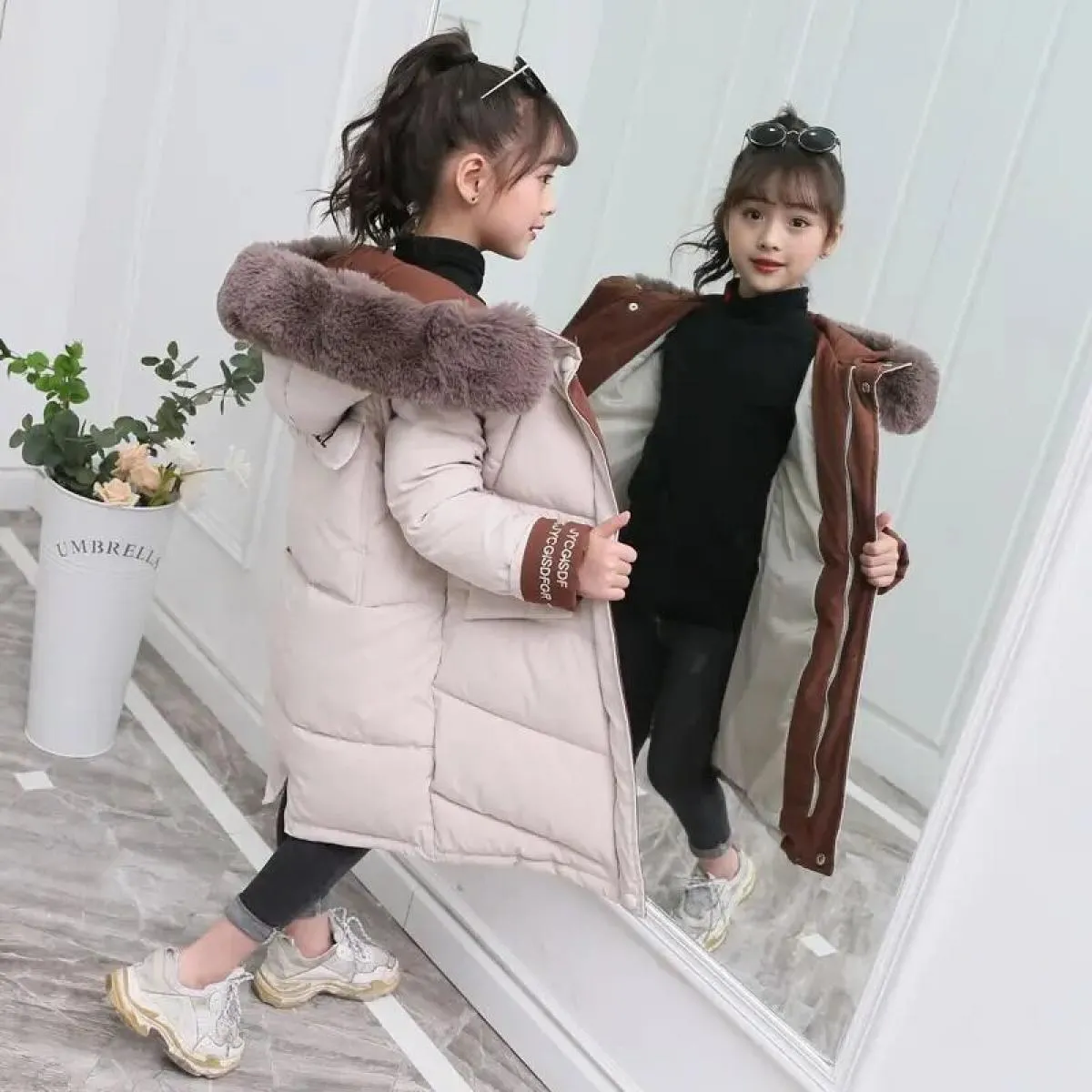 2022 moda bambini piumino invernale in cotone abbigliamento per ragazza abbigliamento per bambini caldo Parka spesso collo di pe
