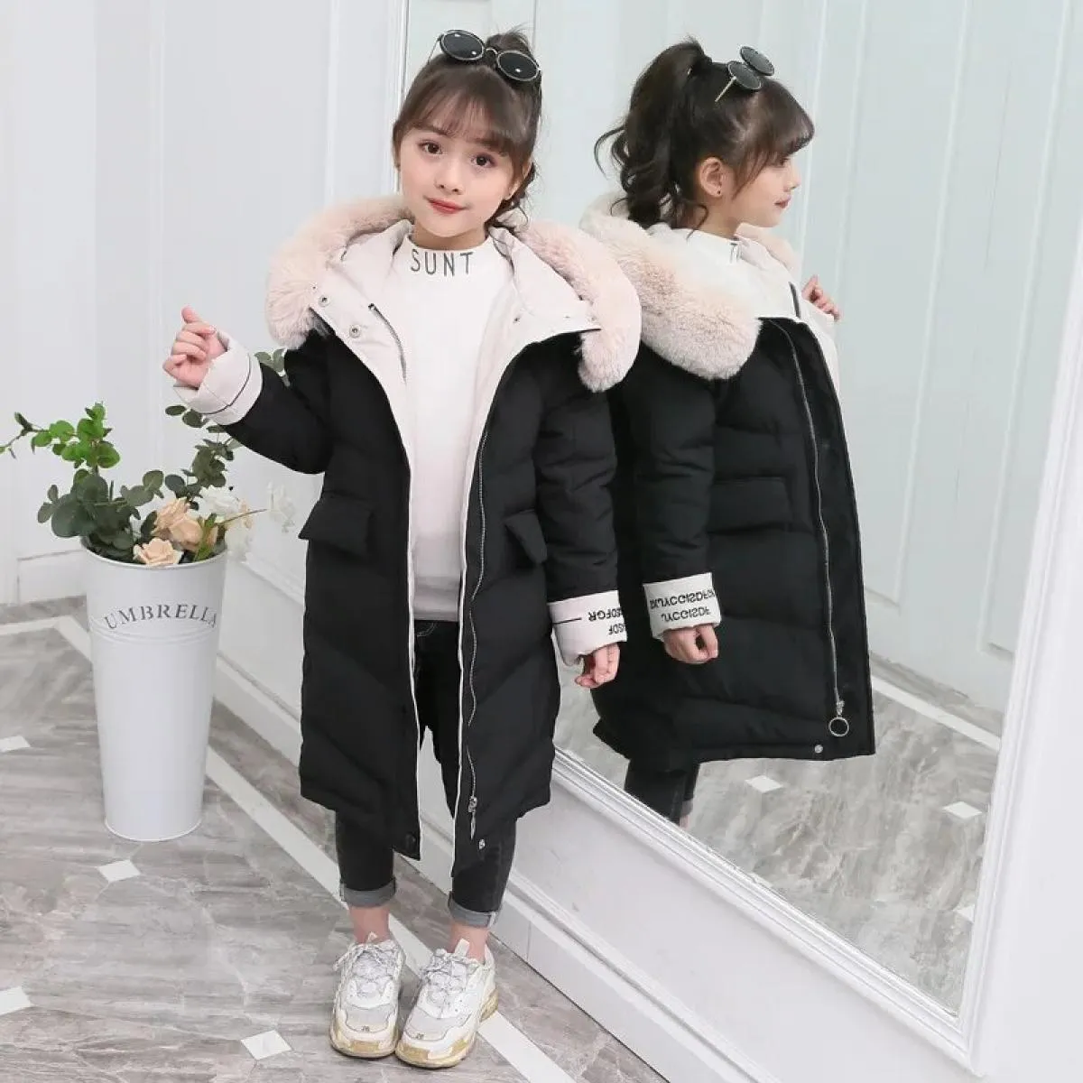 2022 moda bambini piumino invernale in cotone abbigliamento per ragazza abbigliamento per bambini caldo Parka spesso collo di pe