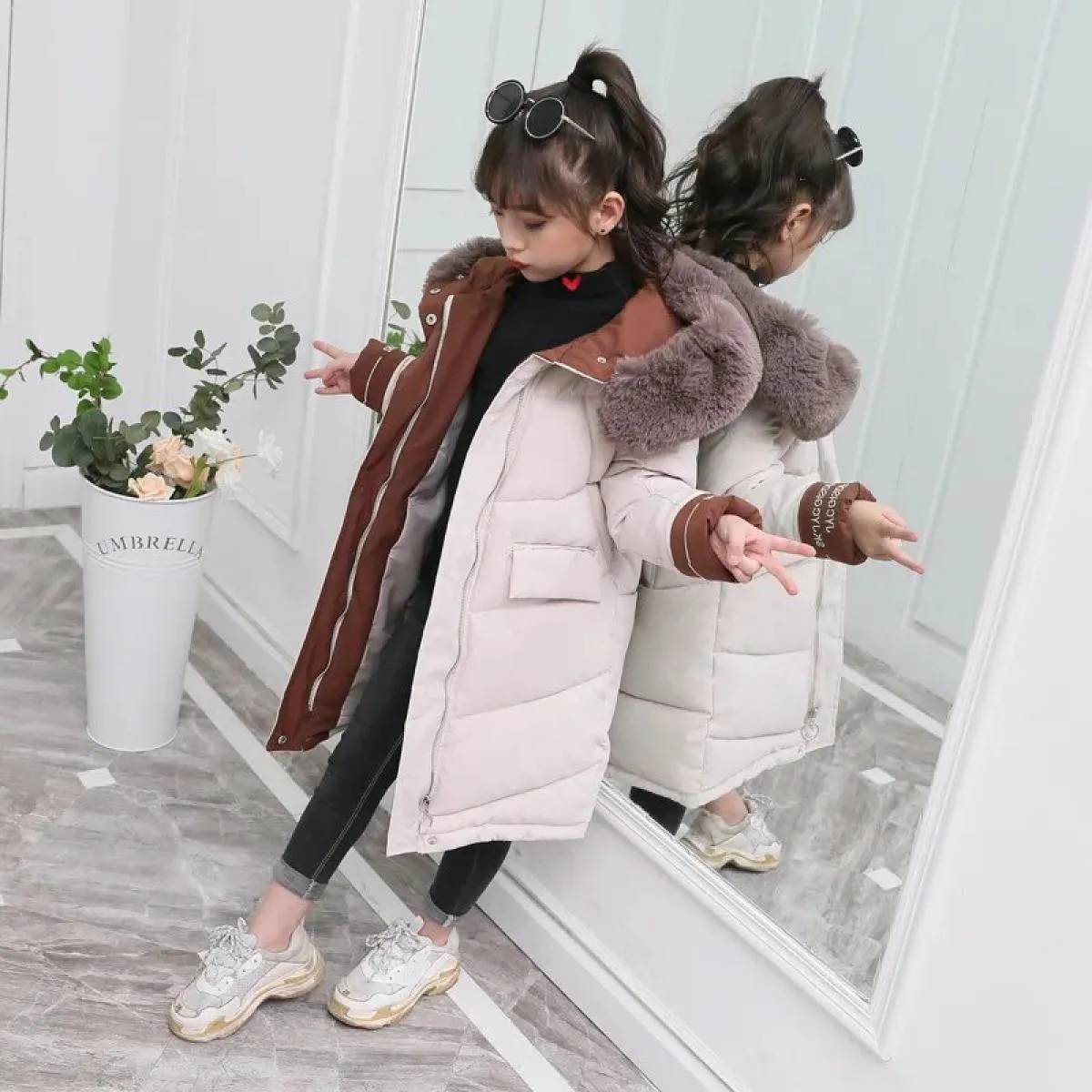 2022 moda bambini piumino invernale in cotone abbigliamento per ragazza abbigliamento per bambini caldo Parka spesso collo di pe
