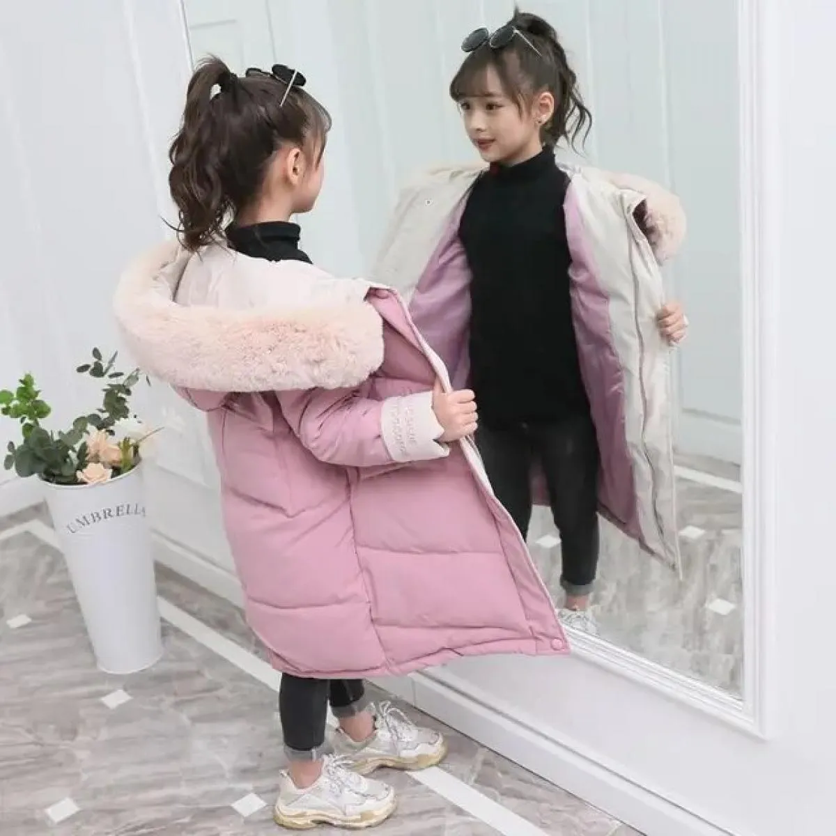 2022 moda bambini piumino invernale in cotone abbigliamento per ragazza abbigliamento per bambini caldo Parka spesso collo di pe