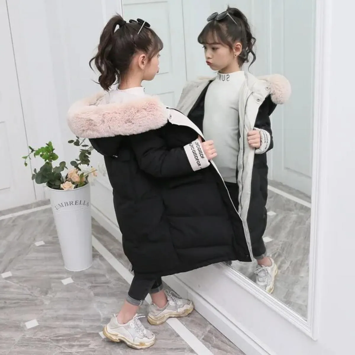 2022 moda bambini piumino invernale in cotone abbigliamento per ragazza abbigliamento per bambini caldo Parka spesso collo di pe