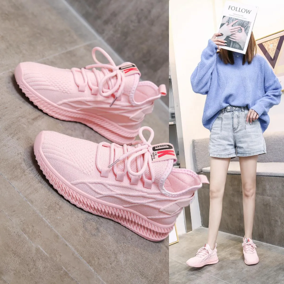 2022 Sneakers alla moda Scarpe da donna Scarpe con plateau in tessuto elasticizzato Scarpe traspiranti Scarpe basse da donna Moc