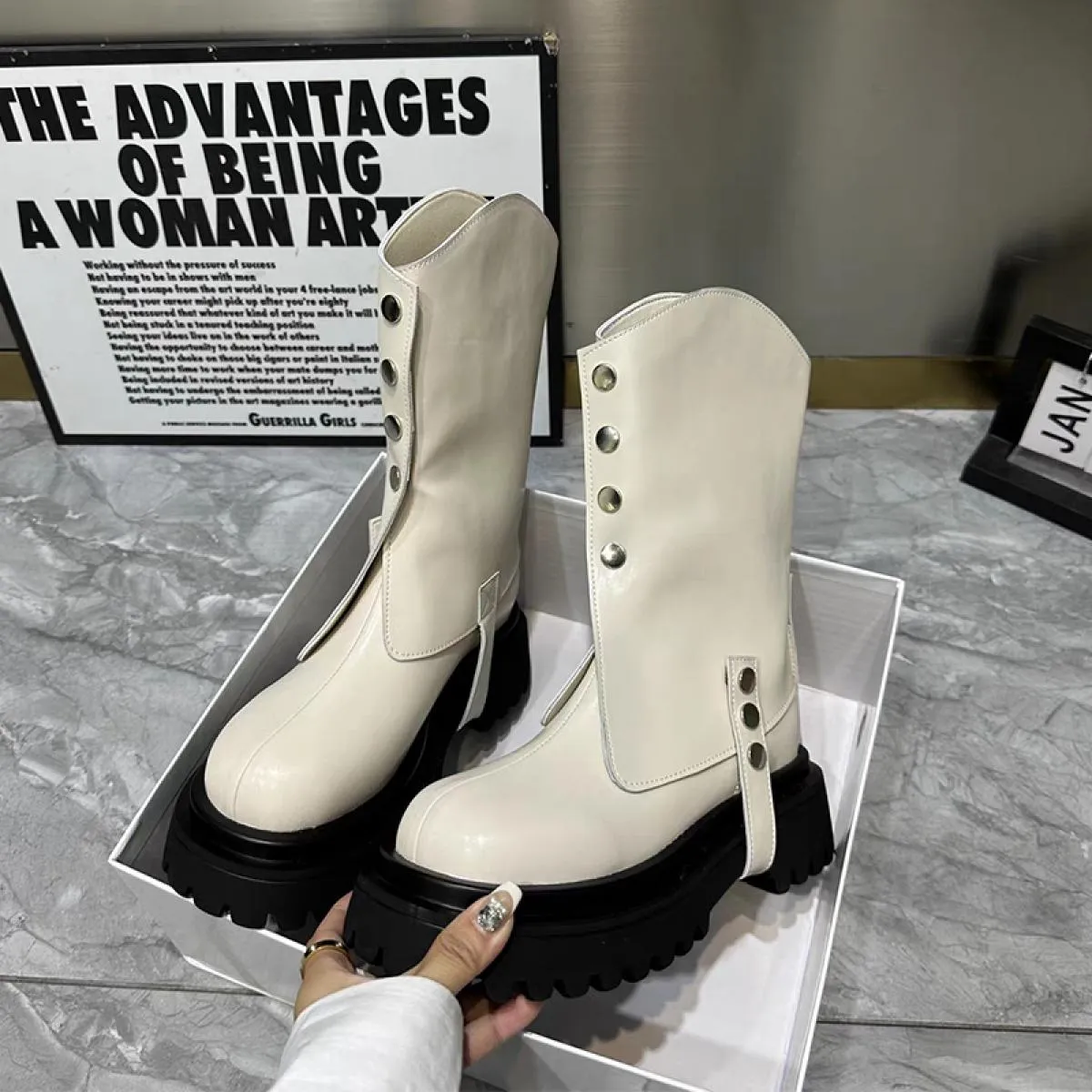 2023 Donne di Inverno Scarpe Tacco Medio Chunky Nuovo Chelsea Bootssnow Marchio di Moda Punk Goth Stivali da Moto Botas Signore