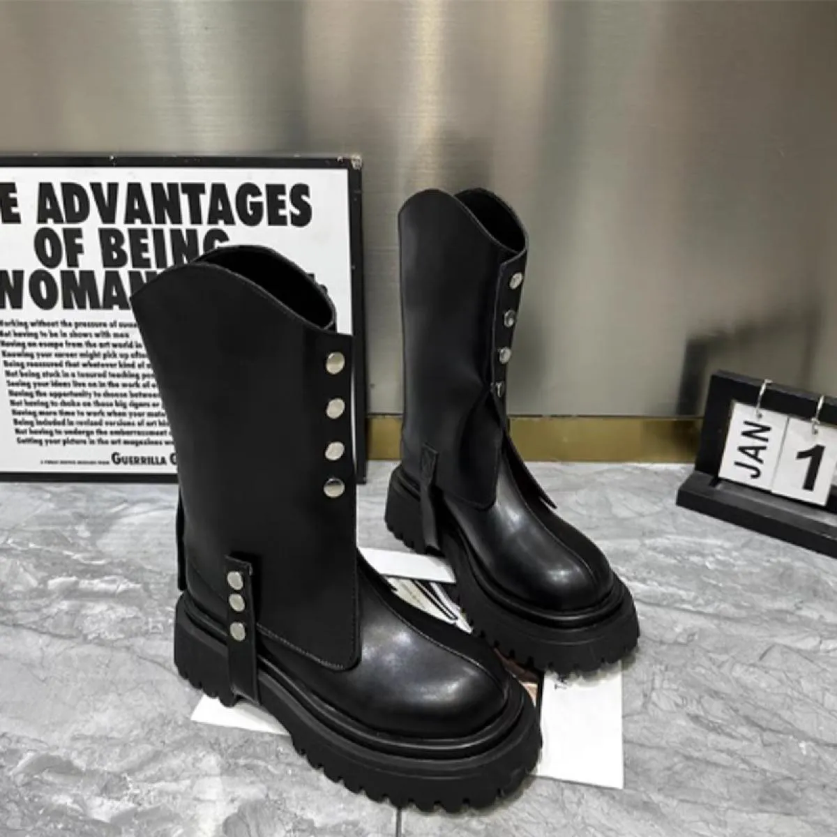 2023 Donne di Inverno Scarpe Tacco Medio Chunky Nuovo Chelsea Bootssnow Marchio di Moda Punk Goth Stivali da Moto Botas Signore