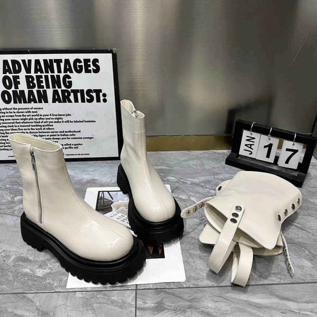 2023 Donne di Inverno Scarpe Tacco Medio Chunky Nuovo Chelsea Bootssnow Marchio di Moda Punk Goth Stivali da Moto Botas Signore