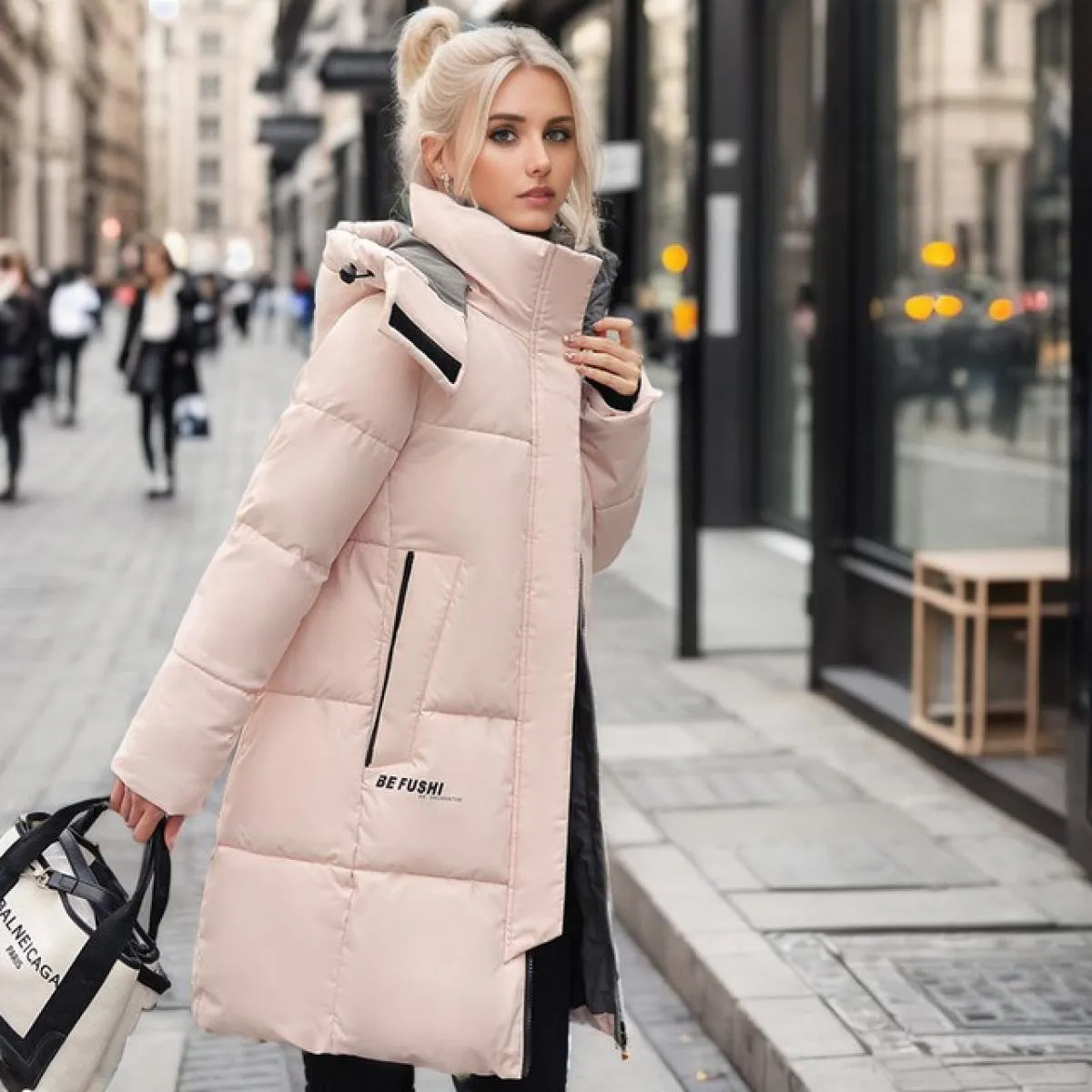2023 giacca invernale lunga in piumino di cotone moda donna solido caldo Parka con cappuccio cerniera allentata casual cappotto