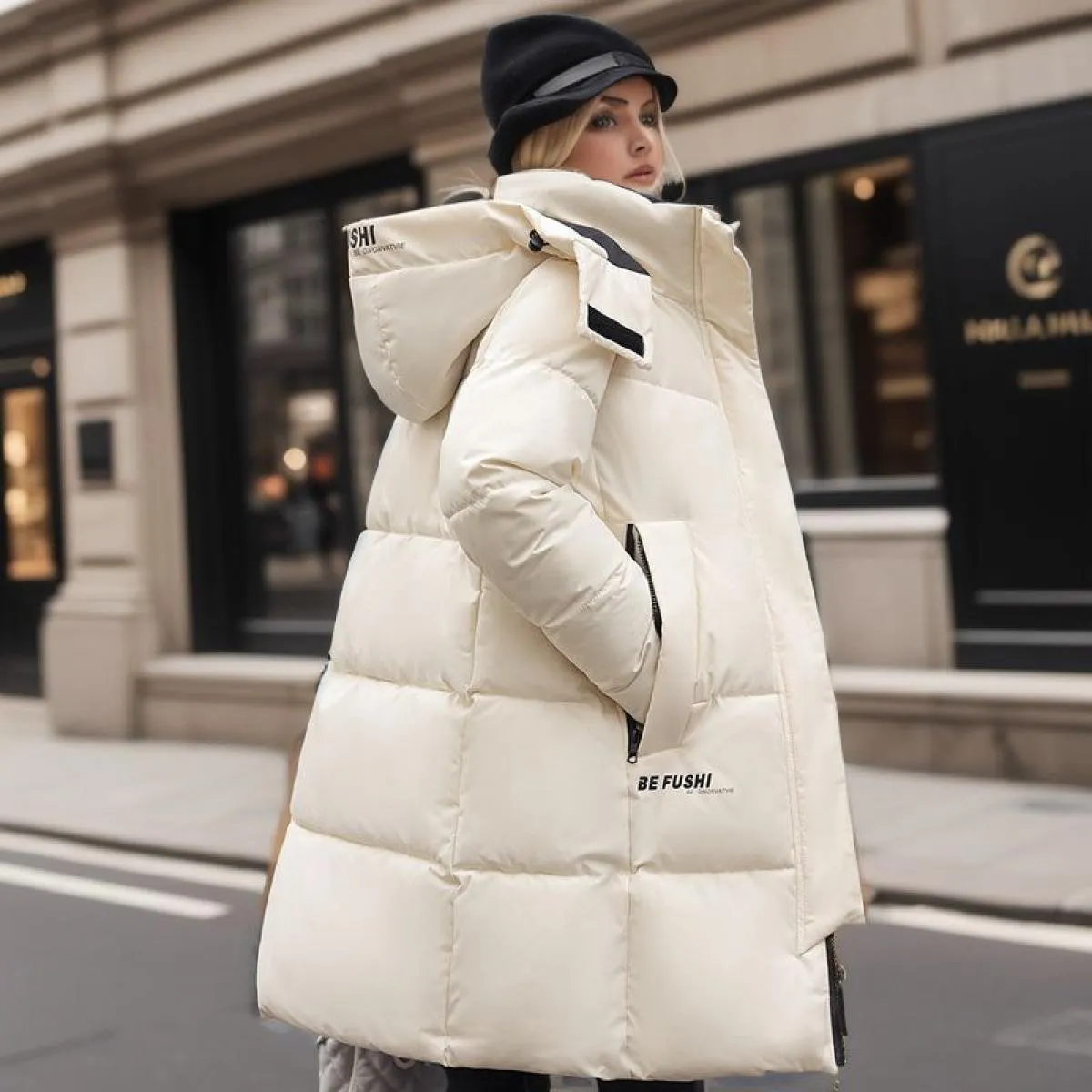 2023 giacca invernale lunga in piumino di cotone moda donna solido caldo Parka con cappuccio cerniera allentata casual cappotto