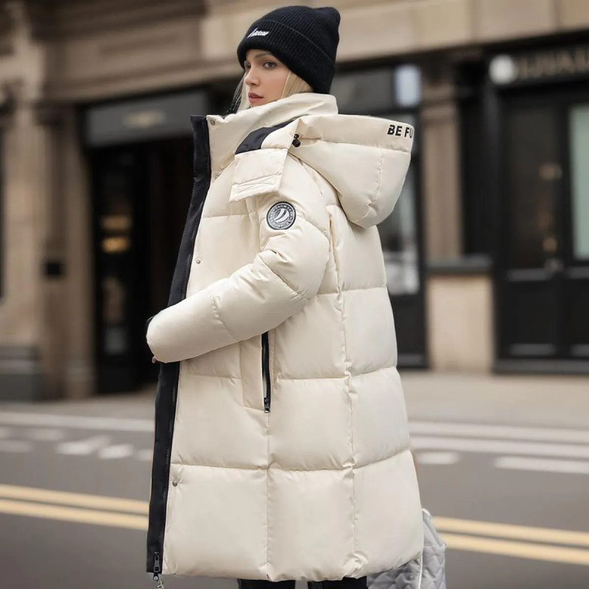 2023 giacca invernale lunga in piumino di cotone moda donna solido caldo Parka con cappuccio cerniera allentata casual cappotto