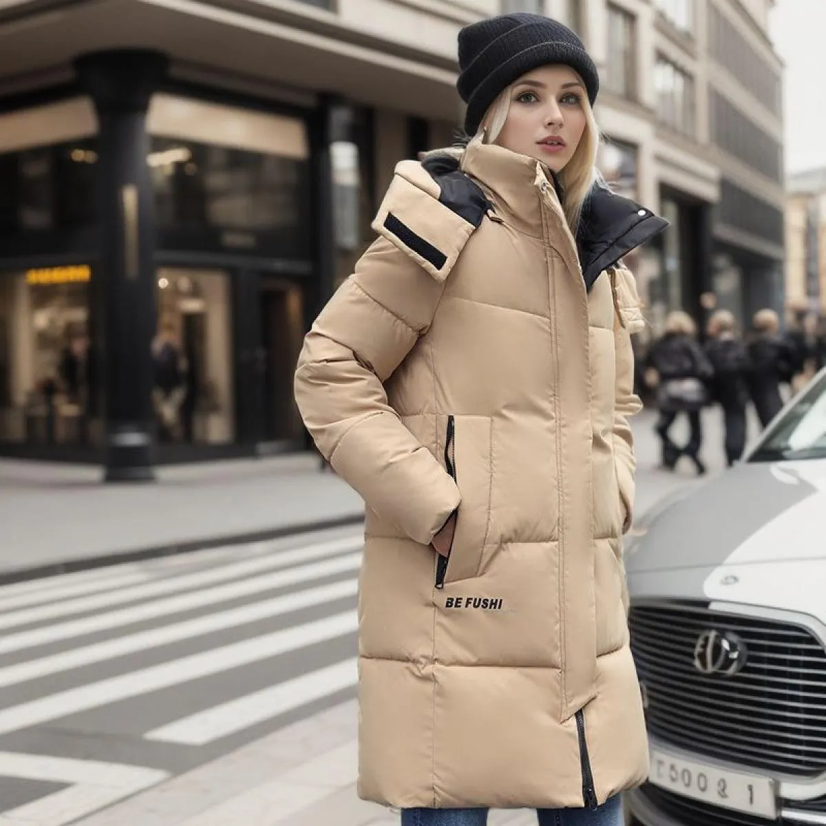 2023 giacca invernale lunga in piumino di cotone moda donna solido caldo Parka con cappuccio cerniera allentata casual cappotto