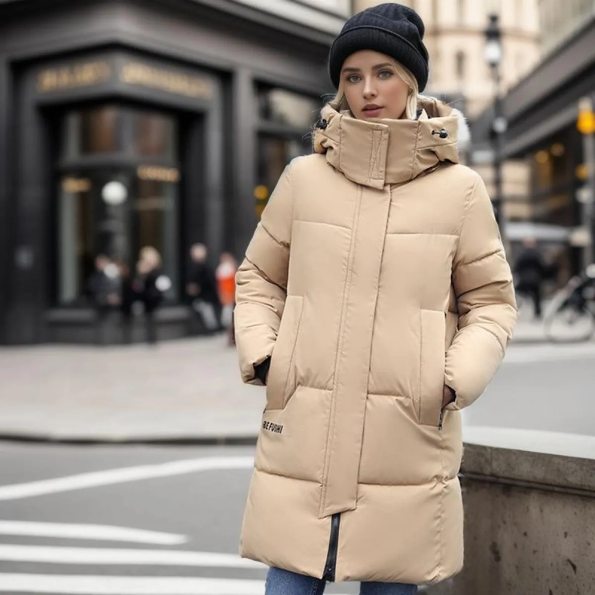 2023 giacca invernale lunga in piumino di cotone moda donna solido caldo Parka con cappuccio cerniera allentata casual cappotto