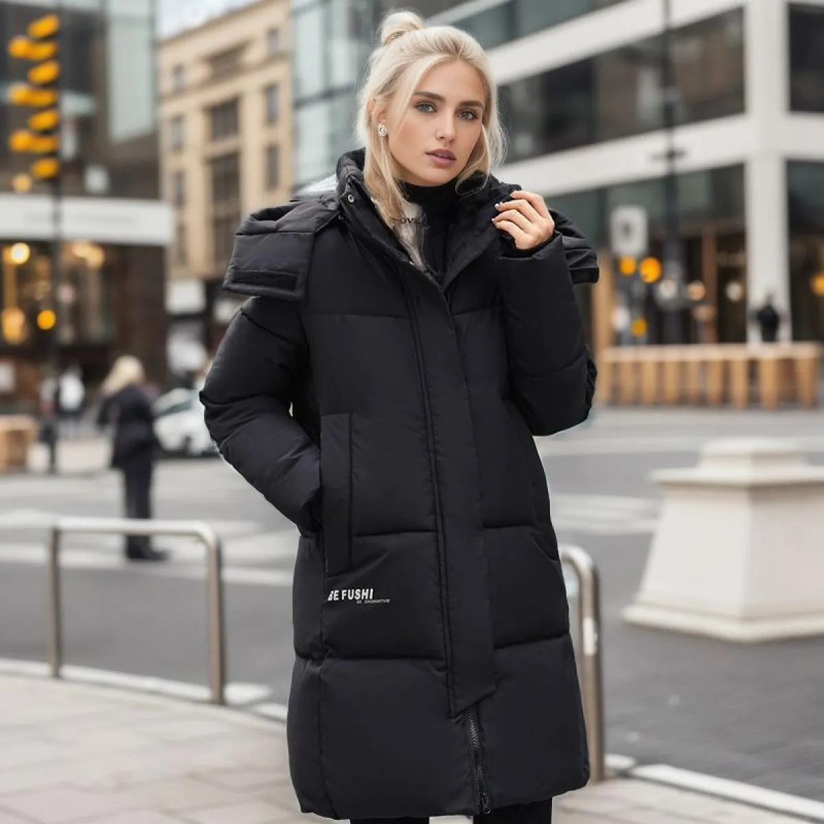 2023 giacca invernale lunga in piumino di cotone moda donna solido caldo Parka con cappuccio cerniera allentata casual cappotto