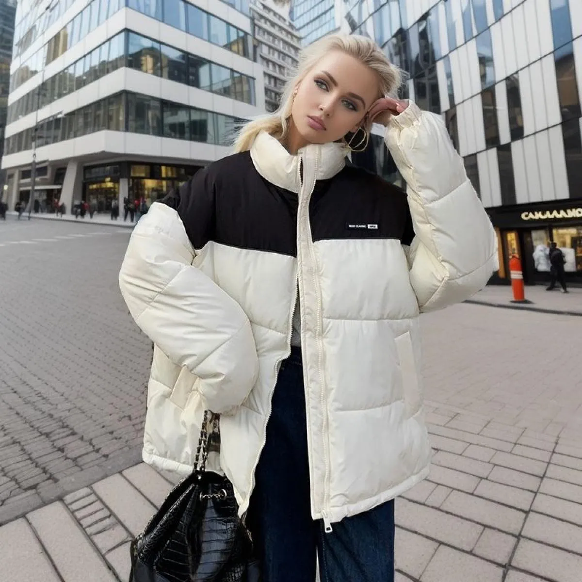 2023 Inverno Giù Parka imbottito in cotone Piumino femminile Patchwork allentato Cappotto caldo spesso da donna Capispalla antiv