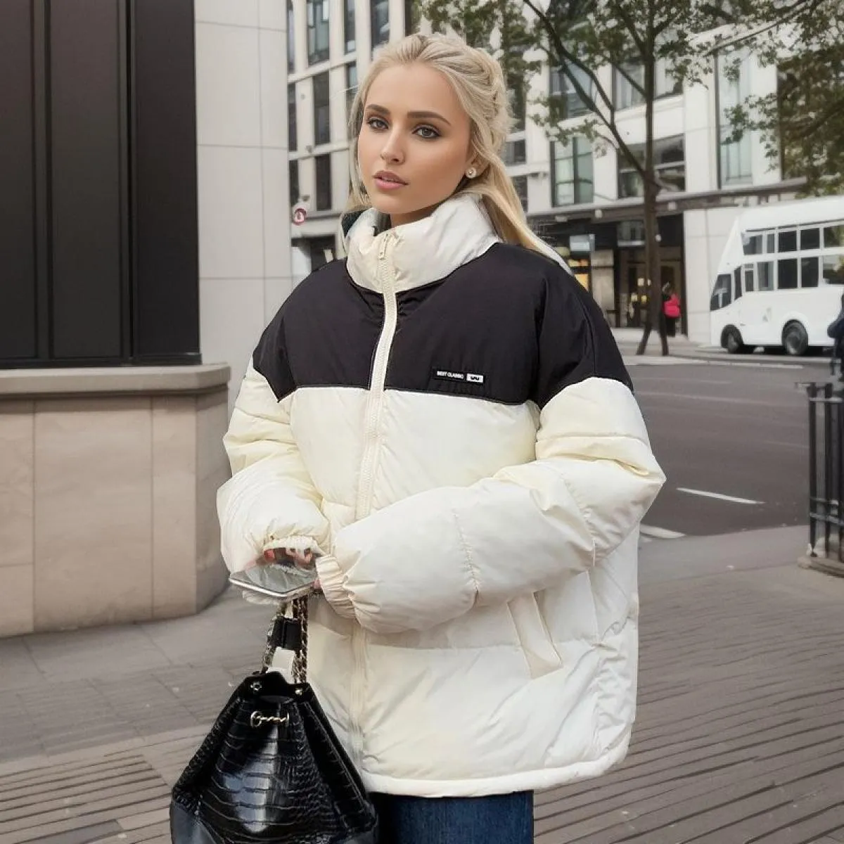 2023 Inverno Giù Parka imbottito in cotone Piumino femminile Patchwork allentato Cappotto caldo spesso da donna Capispalla antiv