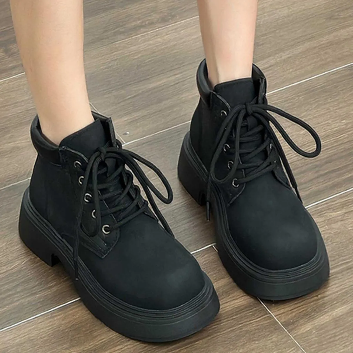 2023 Inverno Nuova Tendenza Delle Donne Chelsea Stivali Tacchi Medi Scarpe Alla Caviglia Lace Up Punk Grosso Stivali da Neve Del