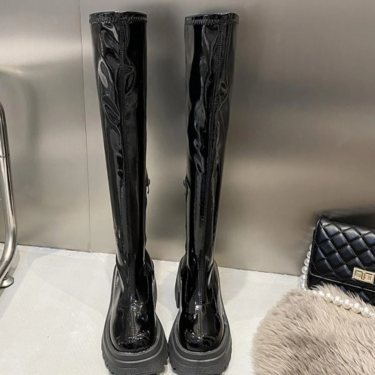 2023 inverno sopra la piattaforma del ginocchio scarpe da donna stivali Chelsea con tacco medio nuova tendenza moda stivali da m
