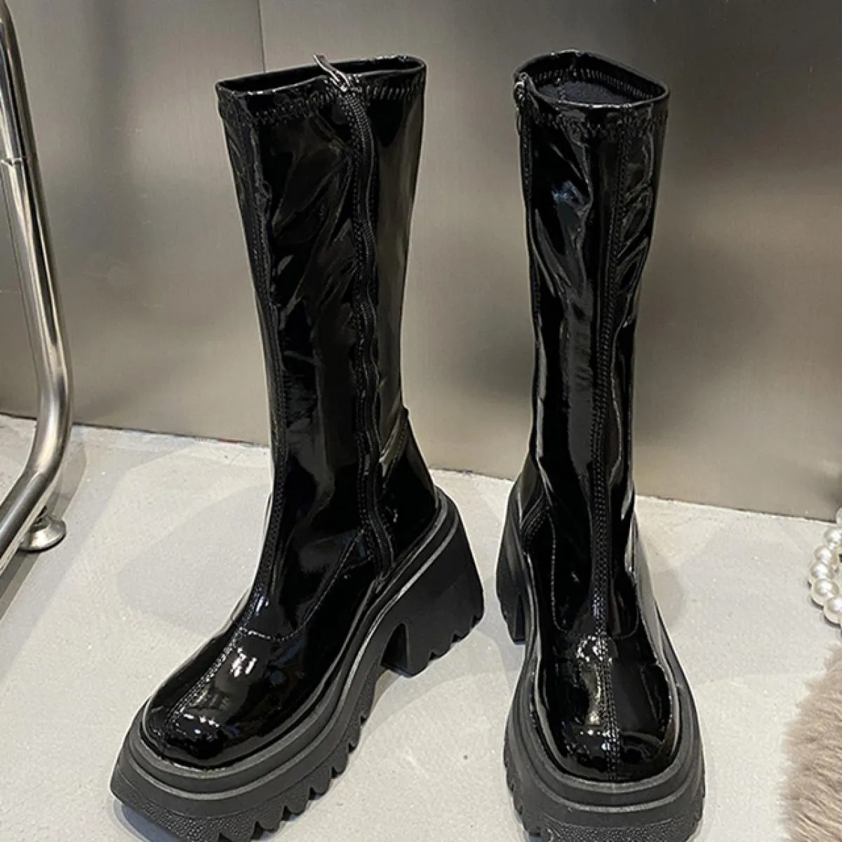 2023 inverno sopra la piattaforma del ginocchio scarpe da donna stivali Chelsea con tacco medio nuova tendenza moda stivali da m