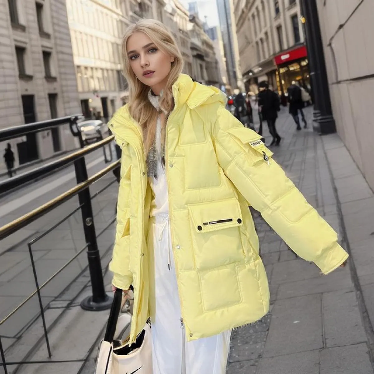 2023 moda invernale piumino in cotone giacca da donna con cerniera allentata Parka cappotto bianco femminile solido addensato pi