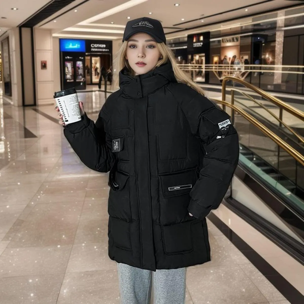 2023 moda invernale piumino in cotone giacca da donna con cerniera allentata Parka cappotto bianco femminile solido addensato pi