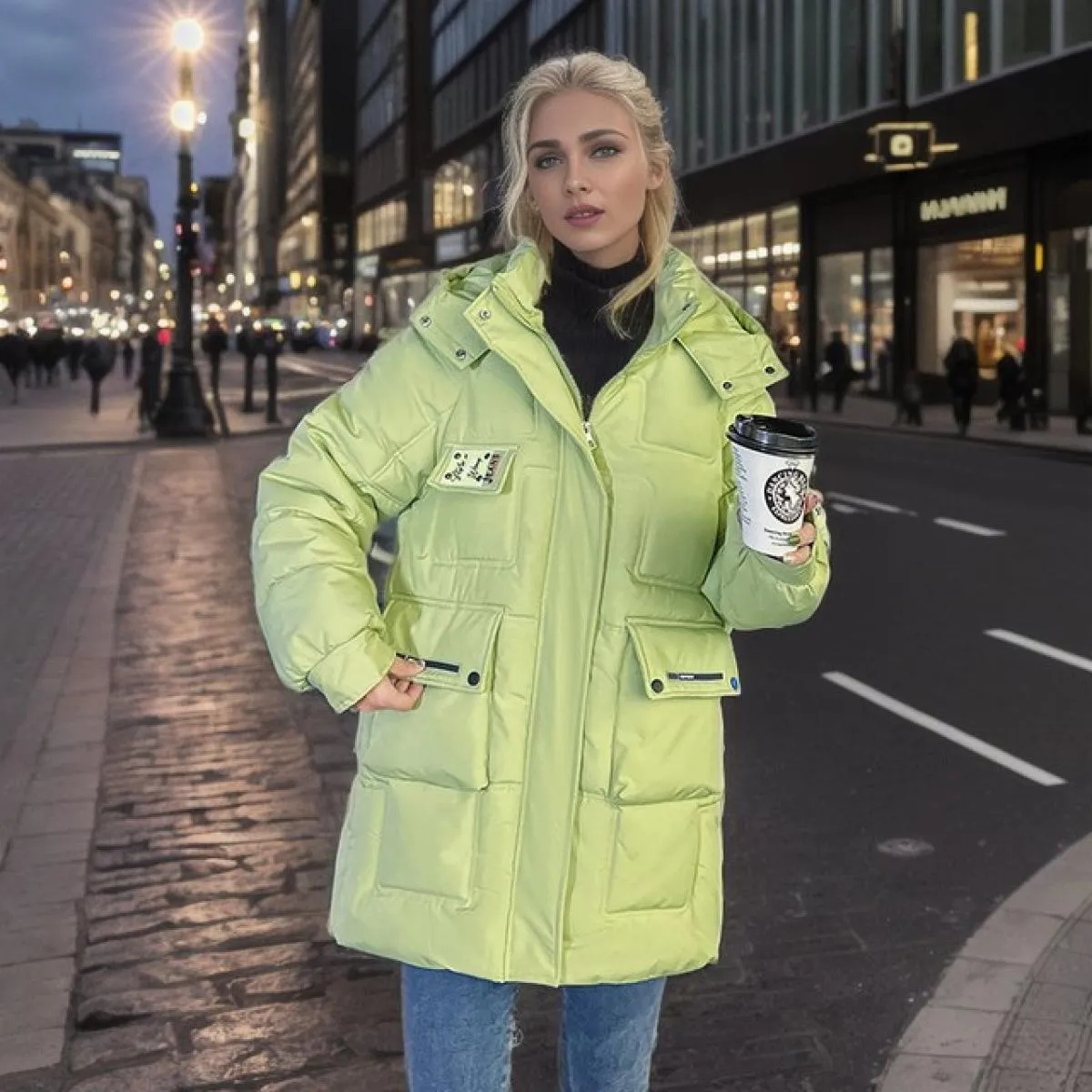 2023 moda invernale piumino in cotone giacca da donna con cerniera allentata Parka cappotto bianco femminile solido addensato pi