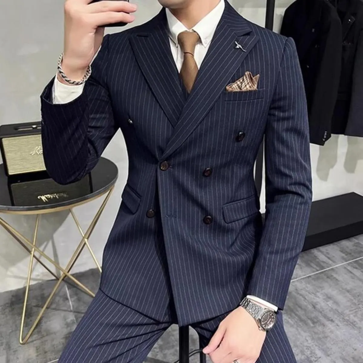 2023 moda nuovi uomini casual boutique business a righe slim fit abito da sposa vestito cappotto set maschile 3 pezzi blazer gia