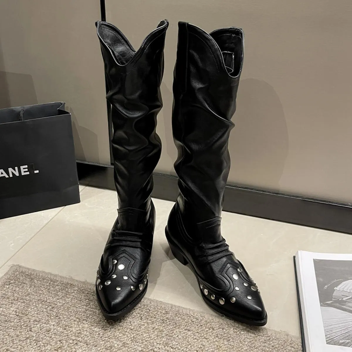 2023 Nuova Tendenza Chelsea Stivali Donna Tacco Medio Al Ginocchio Scarpe Alta Moda Inverno Casual Pompe Stivali da Moto Goth Mu