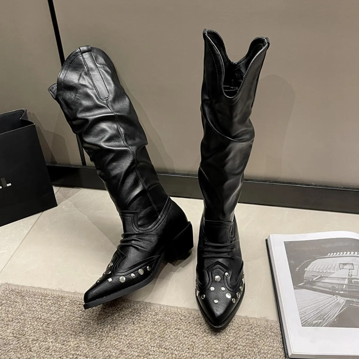 2023 Nuova Tendenza Chelsea Stivali Donna Tacco Medio Al Ginocchio Scarpe Alta Moda Inverno Casual Pompe Stivali da Moto Goth Mu