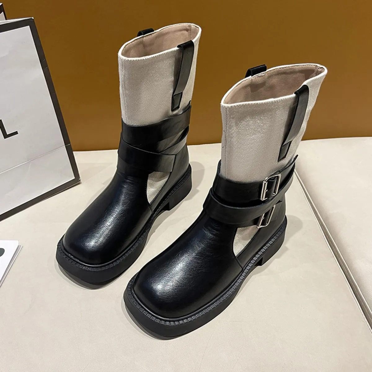 2023 nuova tendenza stivali Chelsea a metà polpaccio scarpe con plateau da donna stivali invernali moda punk pompe Casual Goth d