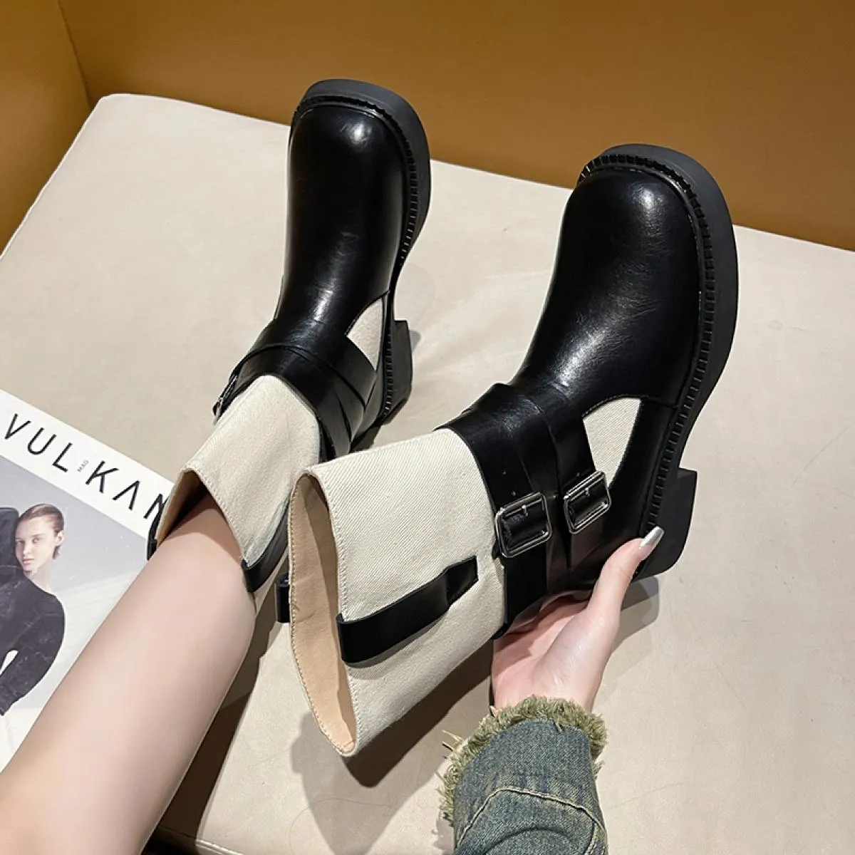 2023 nuova tendenza stivali Chelsea a metà polpaccio scarpe con plateau da donna stivali invernali moda punk pompe Casual Goth d
