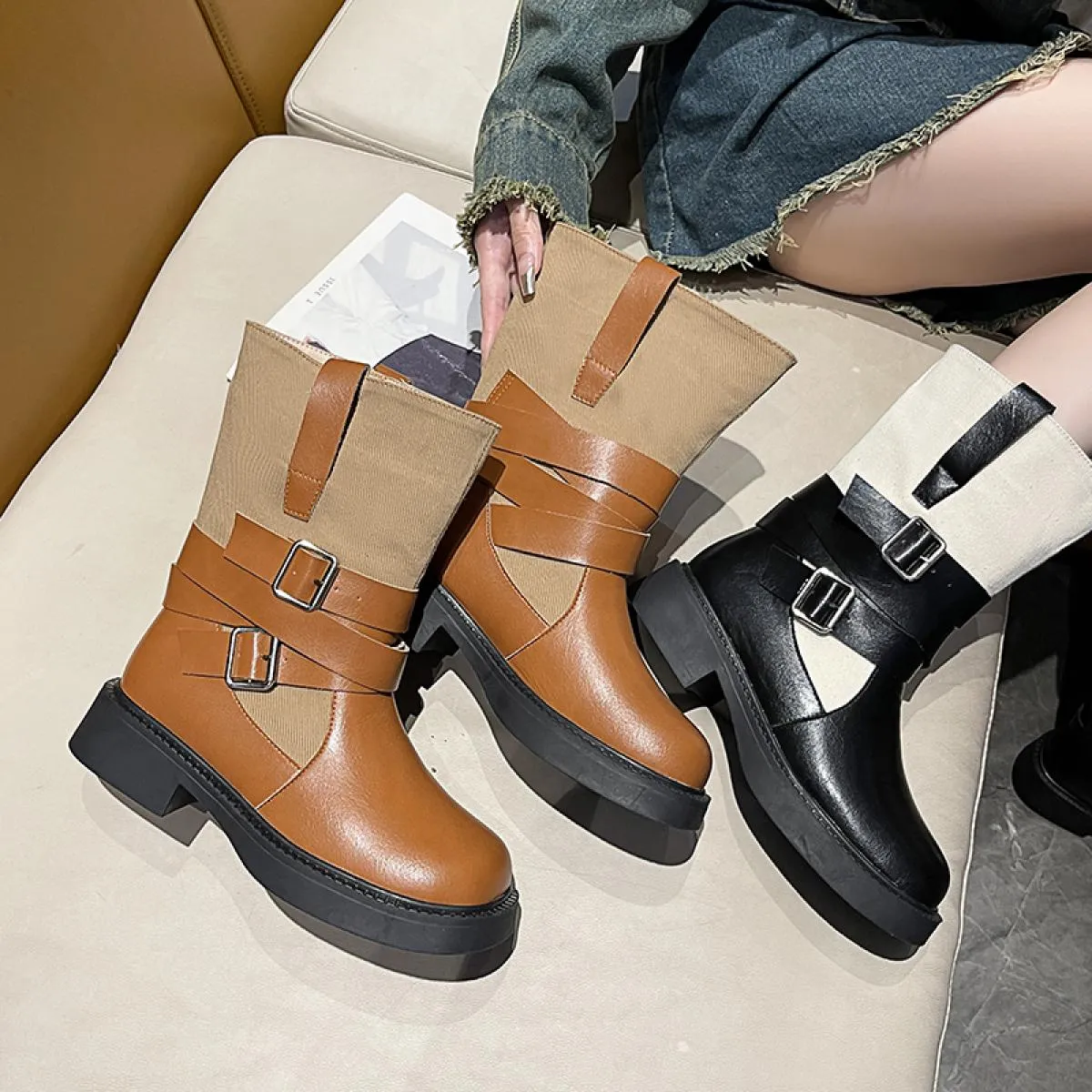 2023 nuova tendenza stivali Chelsea a metà polpaccio scarpe con plateau da donna stivali invernali moda punk pompe Casual Goth d