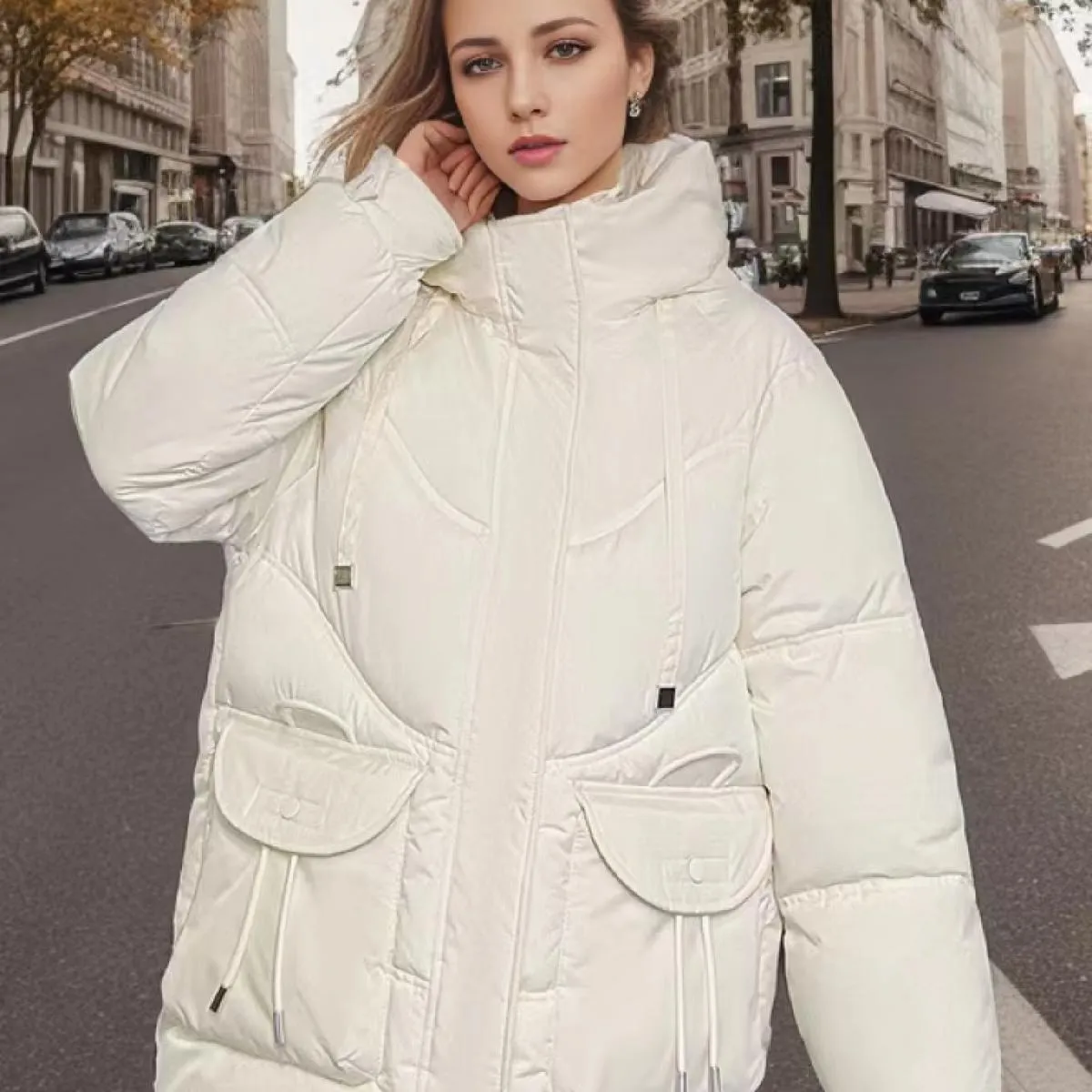2023 nuove donne invernali Parka con cappuccio piumino di pane bianco spesso allentato casual caldo giacca imbottita in cotone c