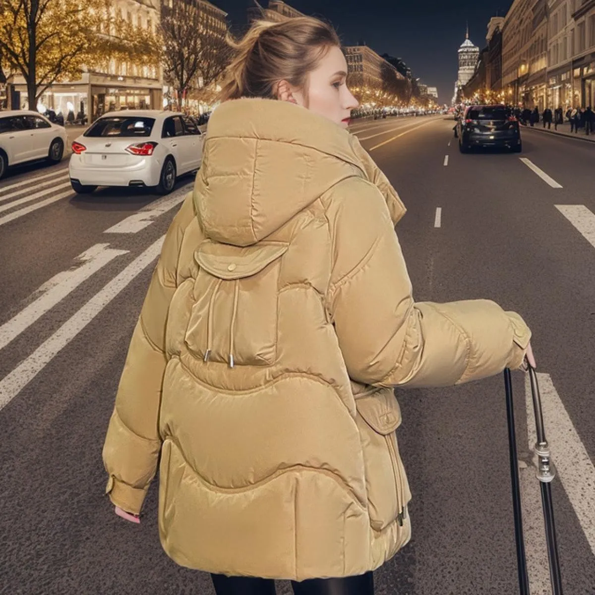 2023 nuove donne invernali Parka con cappuccio piumino di pane bianco spesso allentato casual caldo giacca imbottita in cotone c