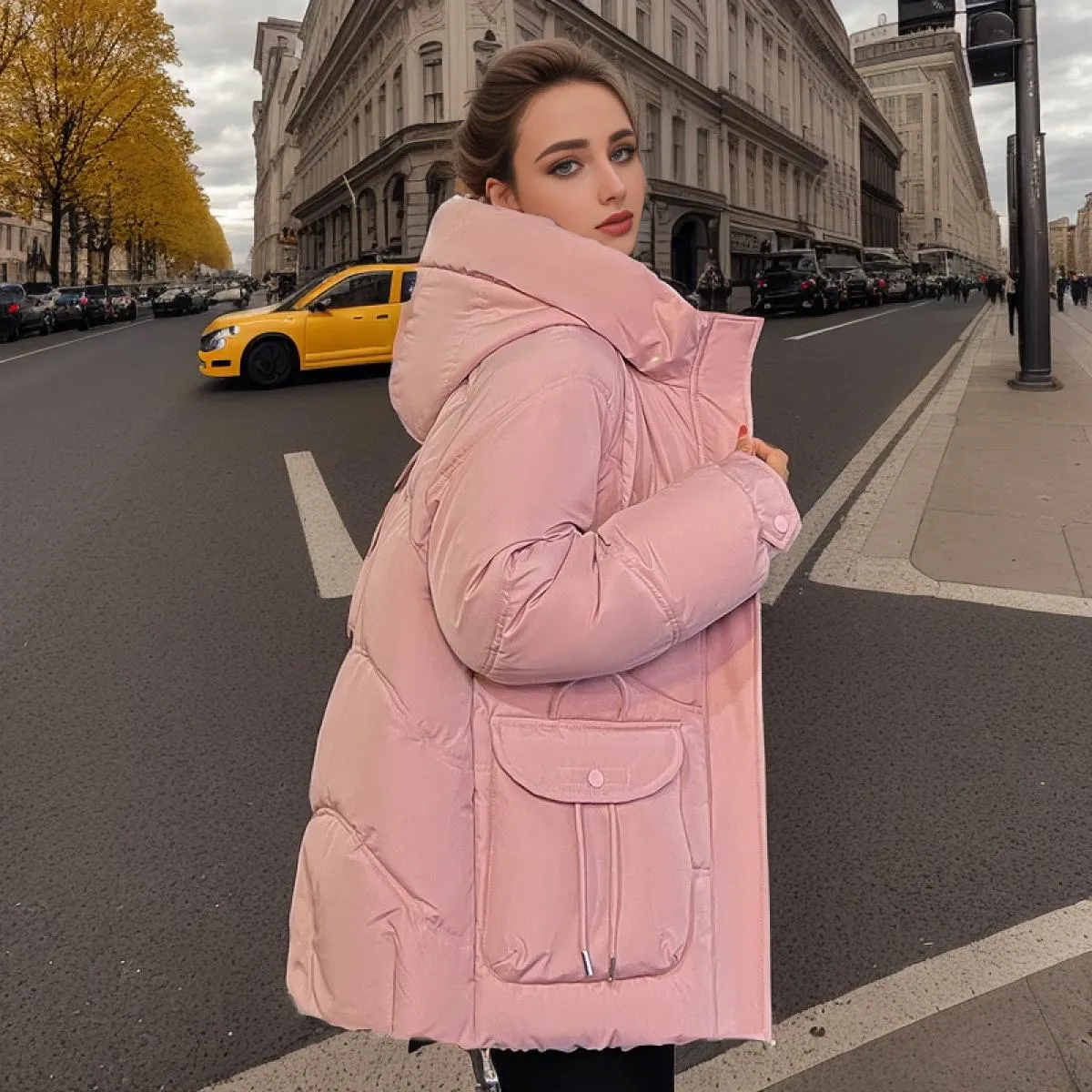 2023 nuove donne invernali Parka con cappuccio piumino di pane bianco spesso allentato casual caldo giacca imbottita in cotone c