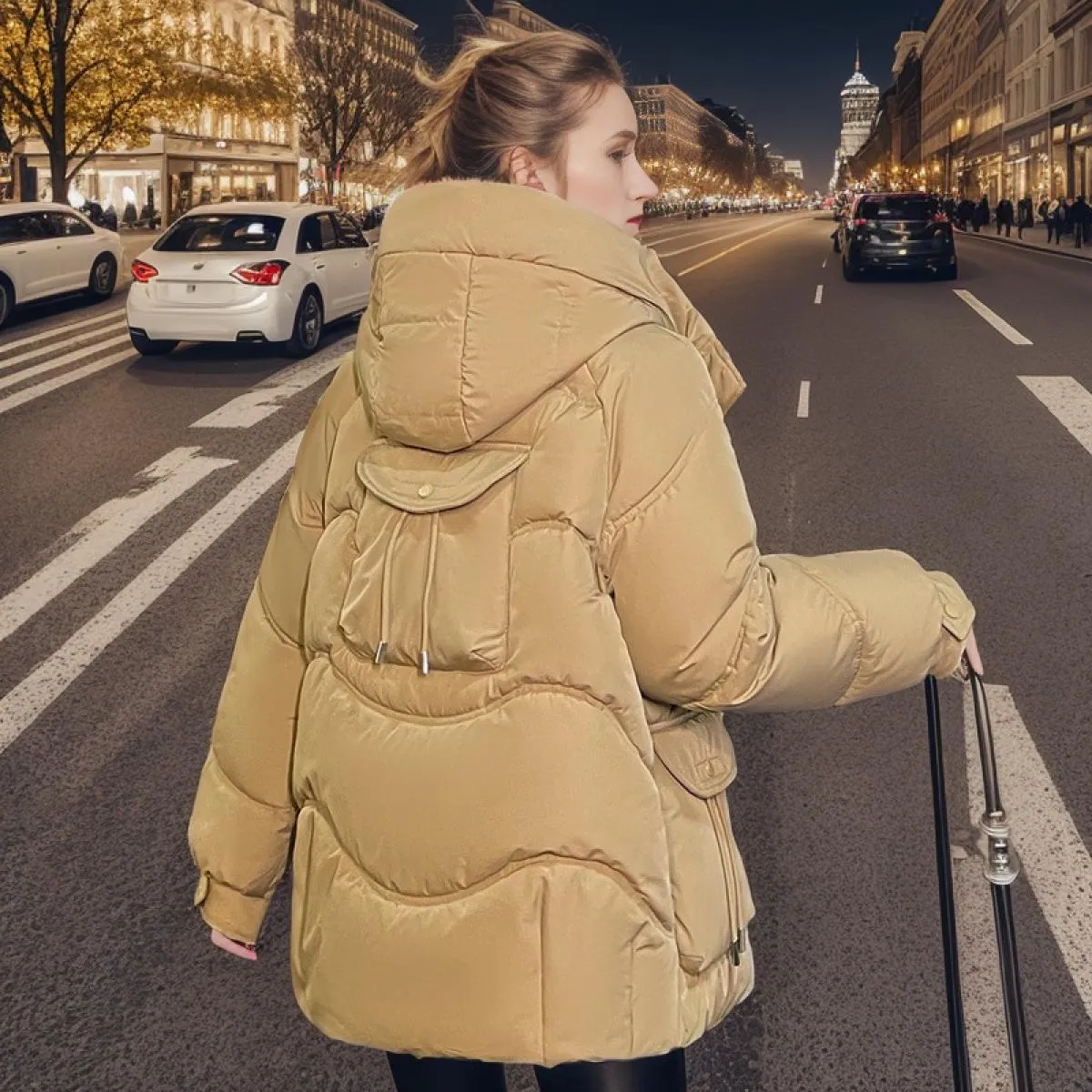 2023 nuove donne invernali Parka con cappuccio piumino di pane bianco spesso allentato casual caldo giacca imbottita in cotone c