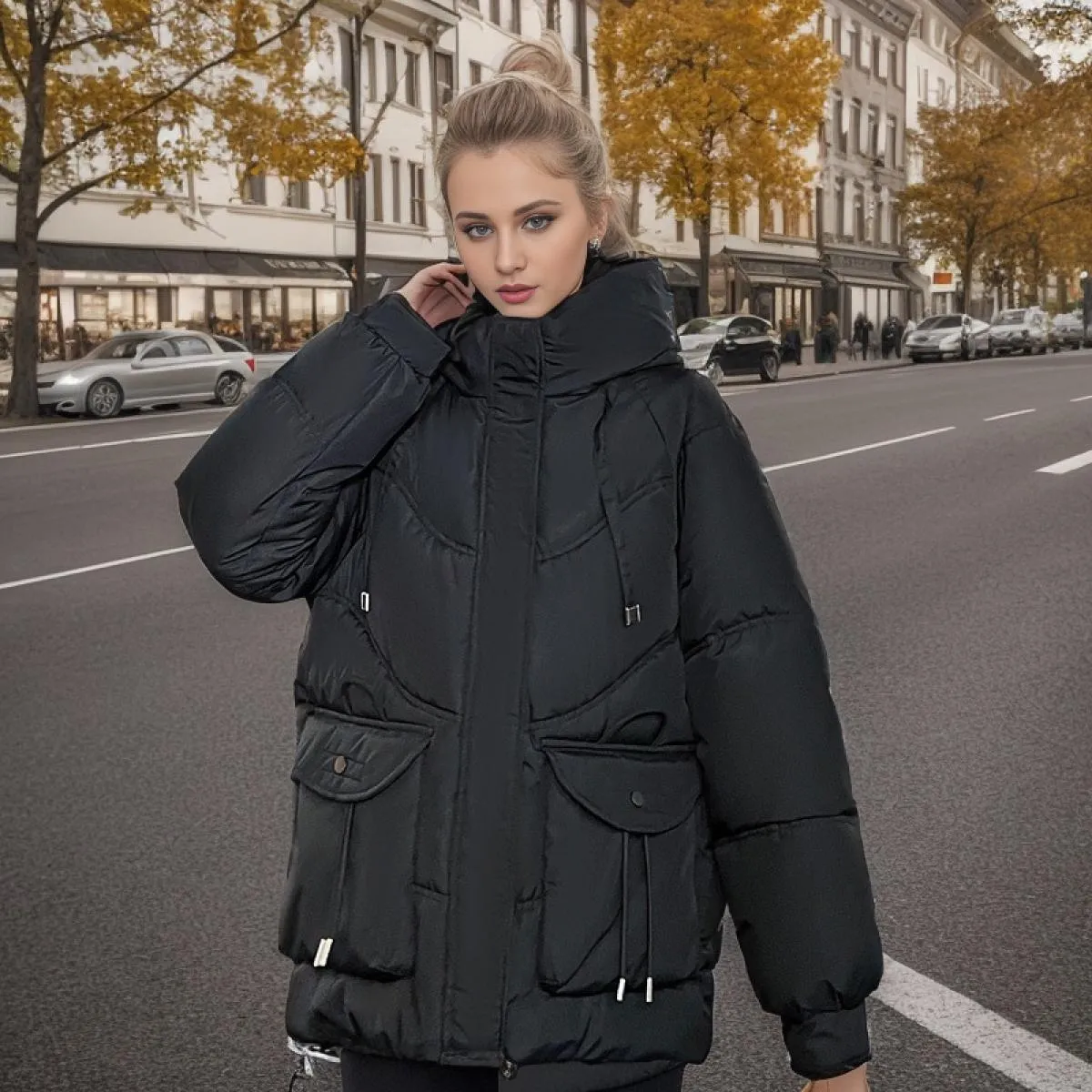 2023 nuove donne invernali Parka con cappuccio piumino di pane bianco spesso allentato casual caldo giacca imbottita in cotone c