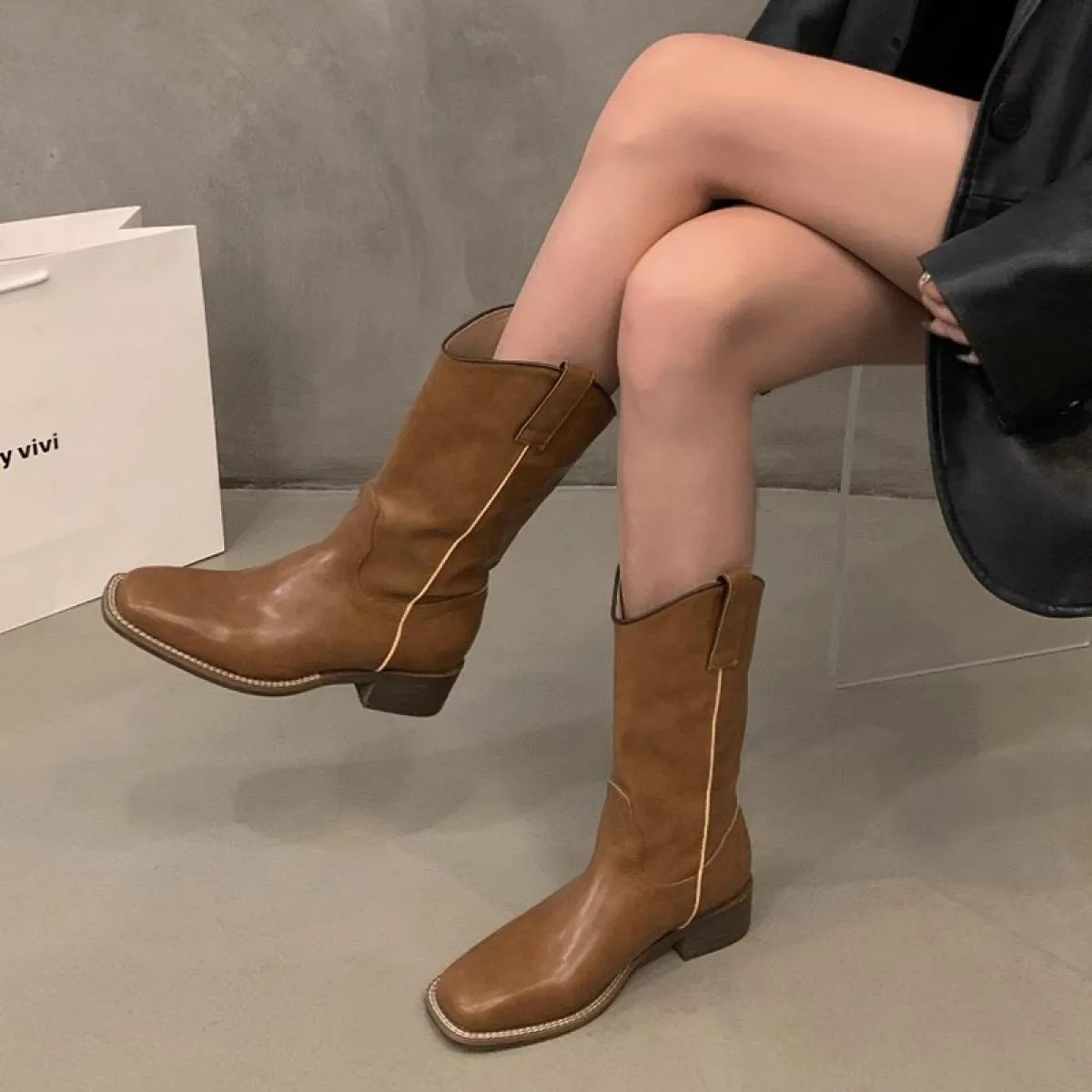 2023 Nuovi stivali con tacco basso a metà polpaccio Chelsea Scarpe da donna Stivali da cavaliere grossi Stivali invernali di mar