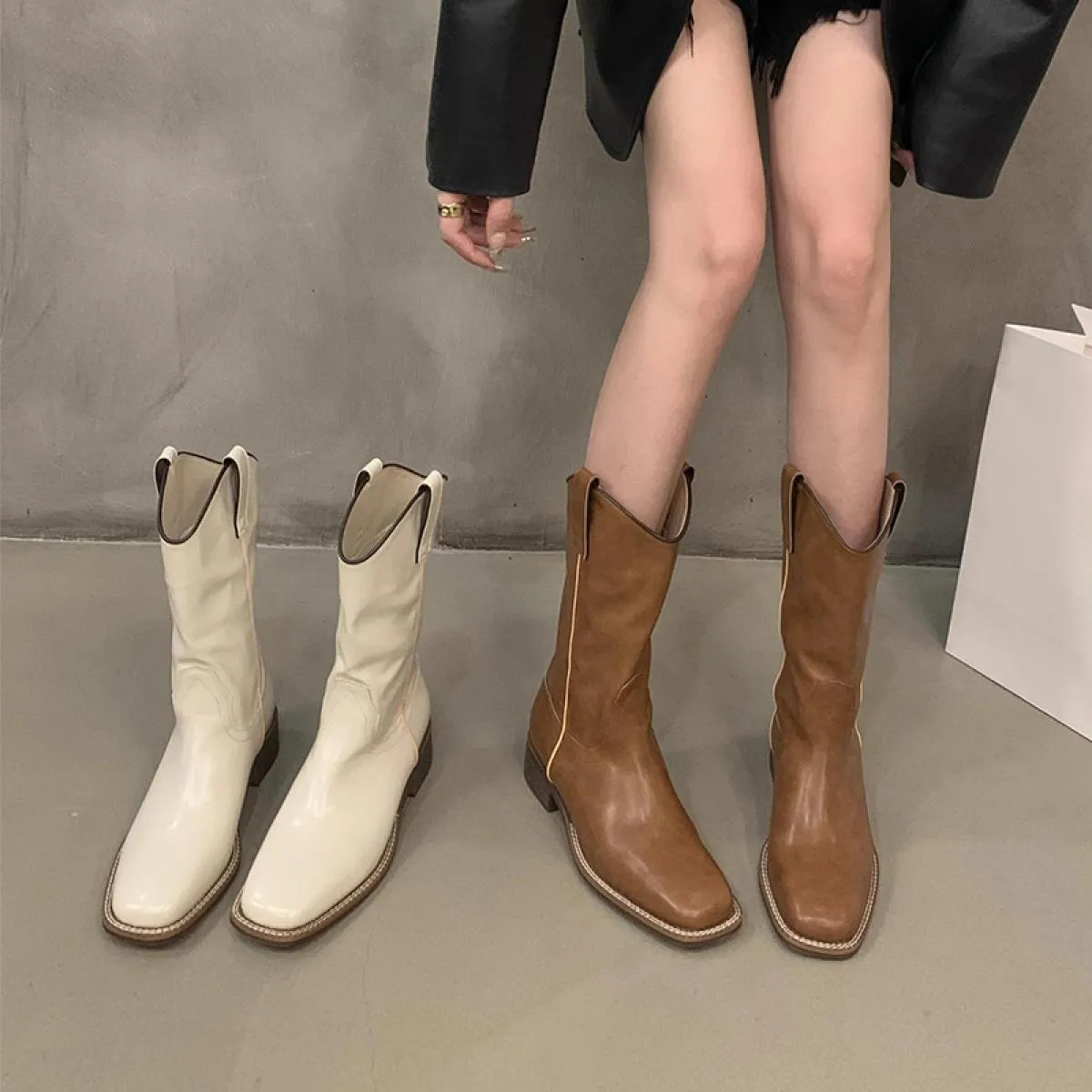 2023 Nuovi stivali con tacco basso a metà polpaccio Chelsea Scarpe da donna Stivali da cavaliere grossi Stivali invernali di mar