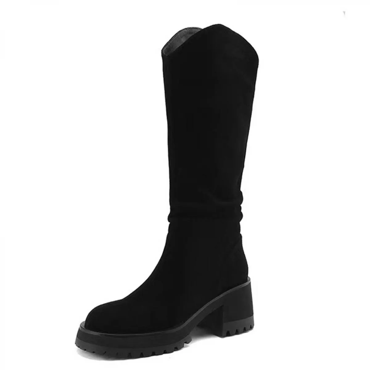 2023 nuovi stivali da moto da donna alti al ginocchio stivali Chelsea invernali in pelle scamosciata da neve punta tonda scarpe