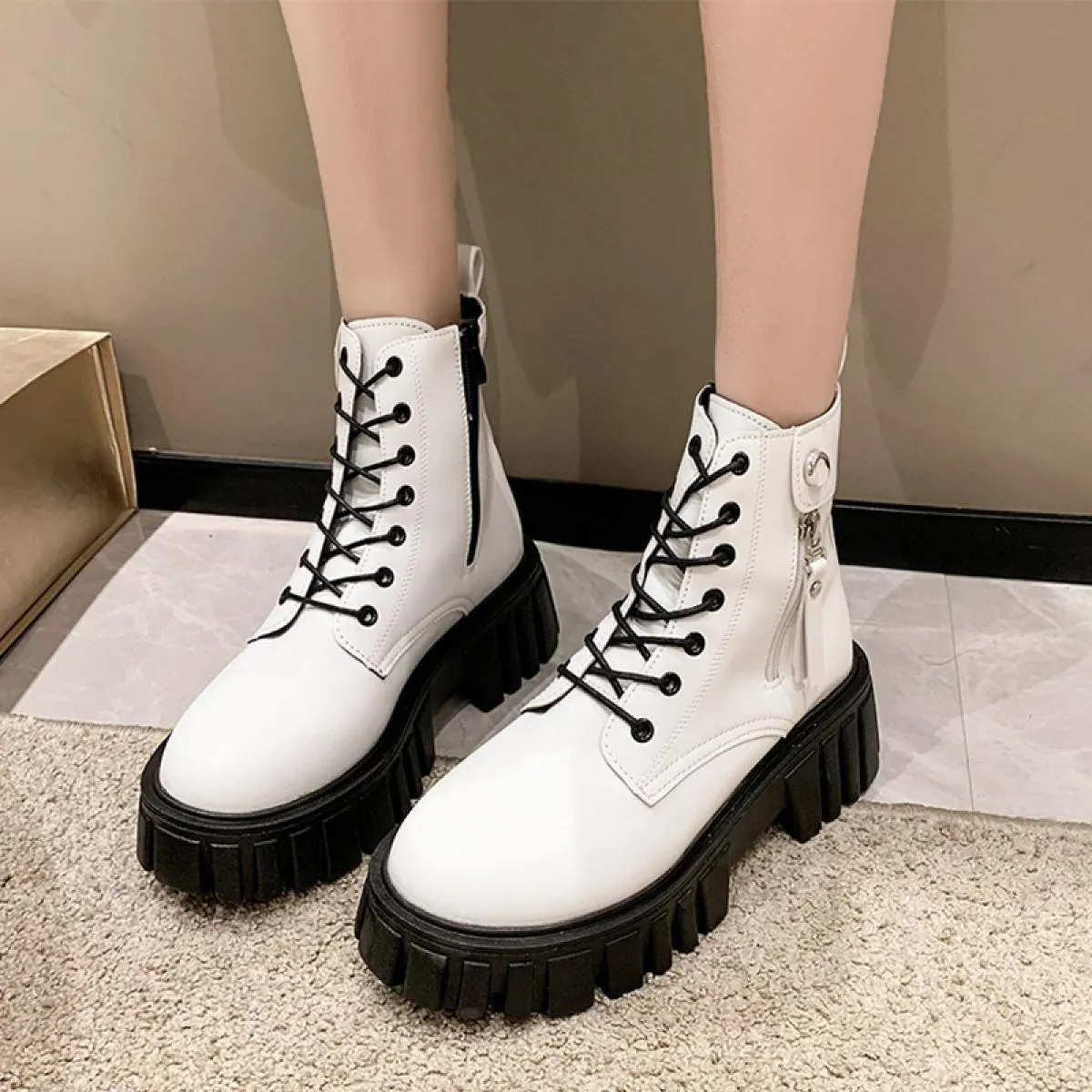 2023 nuovi stivali da moto invernali scarpe con plateau stivali Chelsea da donna stivali da cavaliere gotico in pelle pu designe