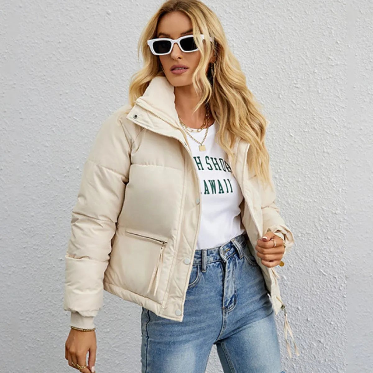 2023 nuovo autunno inverno piumino donna Casual cerniera spessa calda Parka cappotto cotone femminile nero bianco pantaloncini l