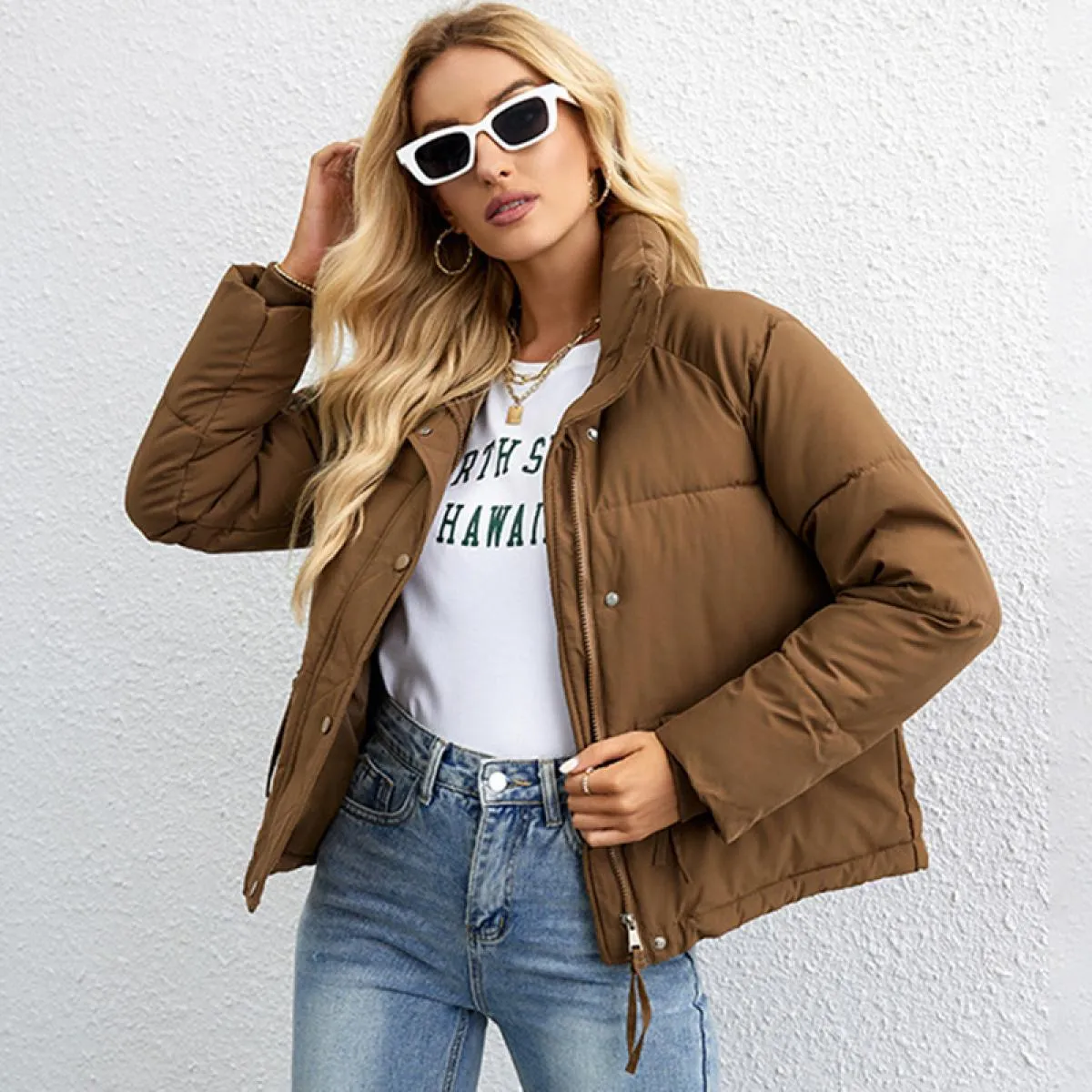 2023 nuovo autunno inverno piumino donna Casual cerniera spessa calda Parka cappotto cotone femminile nero bianco pantaloncini l