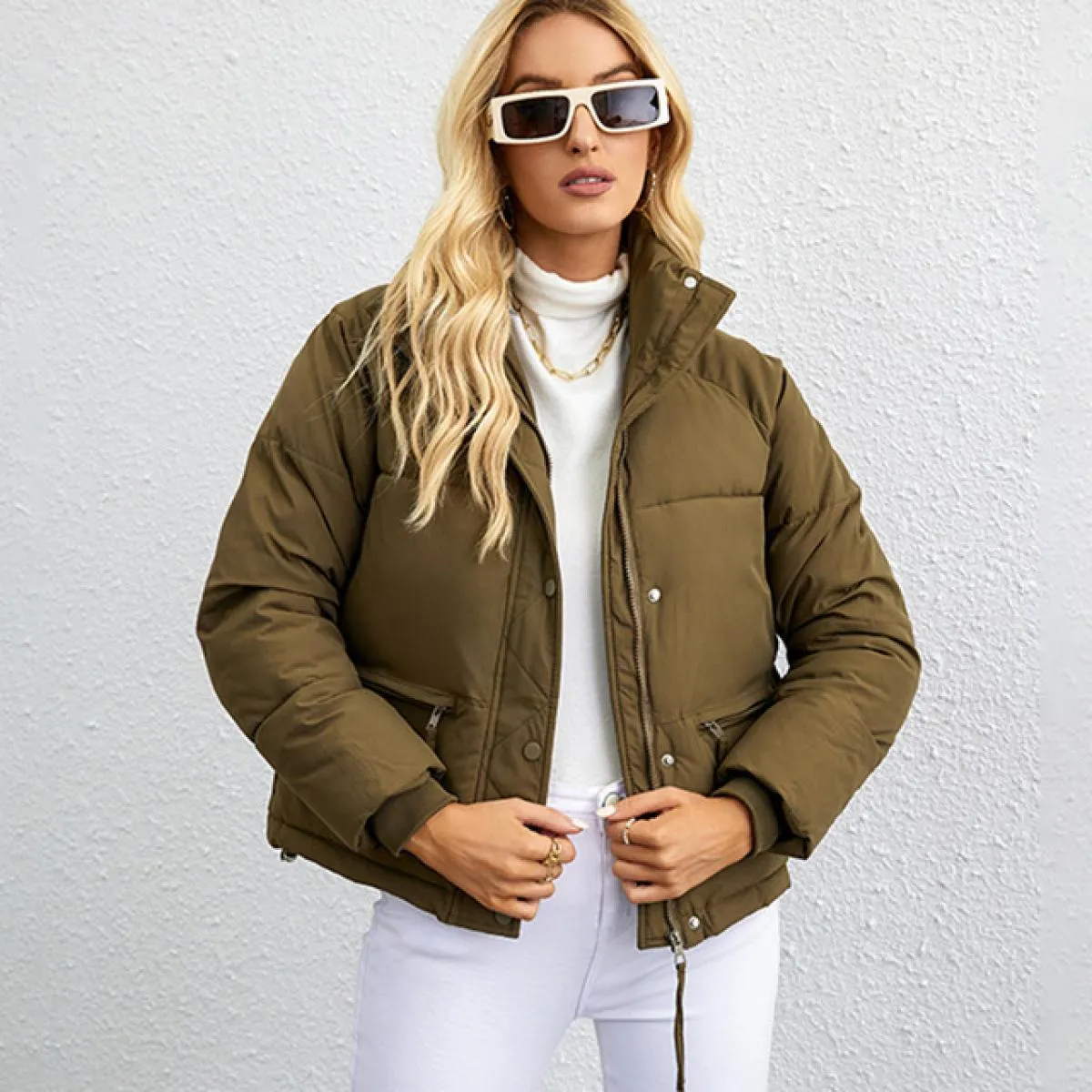 2023 nuovo autunno inverno piumino donna Casual cerniera spessa calda Parka cappotto cotone femminile nero bianco pantaloncini l