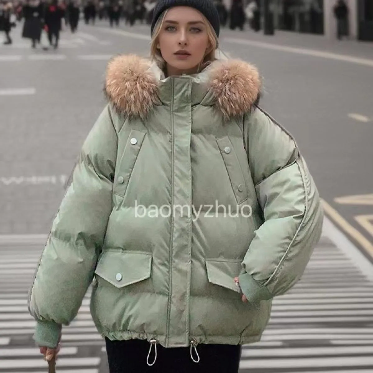 2023 Parka invernale con cappuccio da donna con collo in pelliccia grande giacca da donna con cerniera allentata piumino addensa