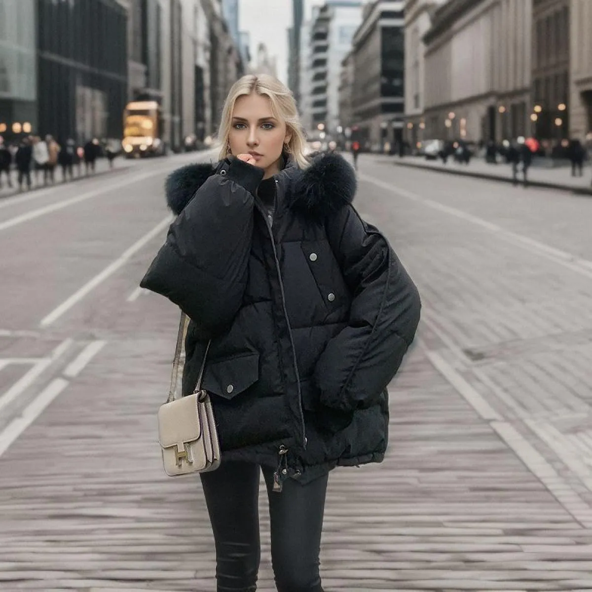 2023 Parka invernale con cappuccio da donna con collo in pelliccia grande giacca da donna con cerniera allentata piumino addensa