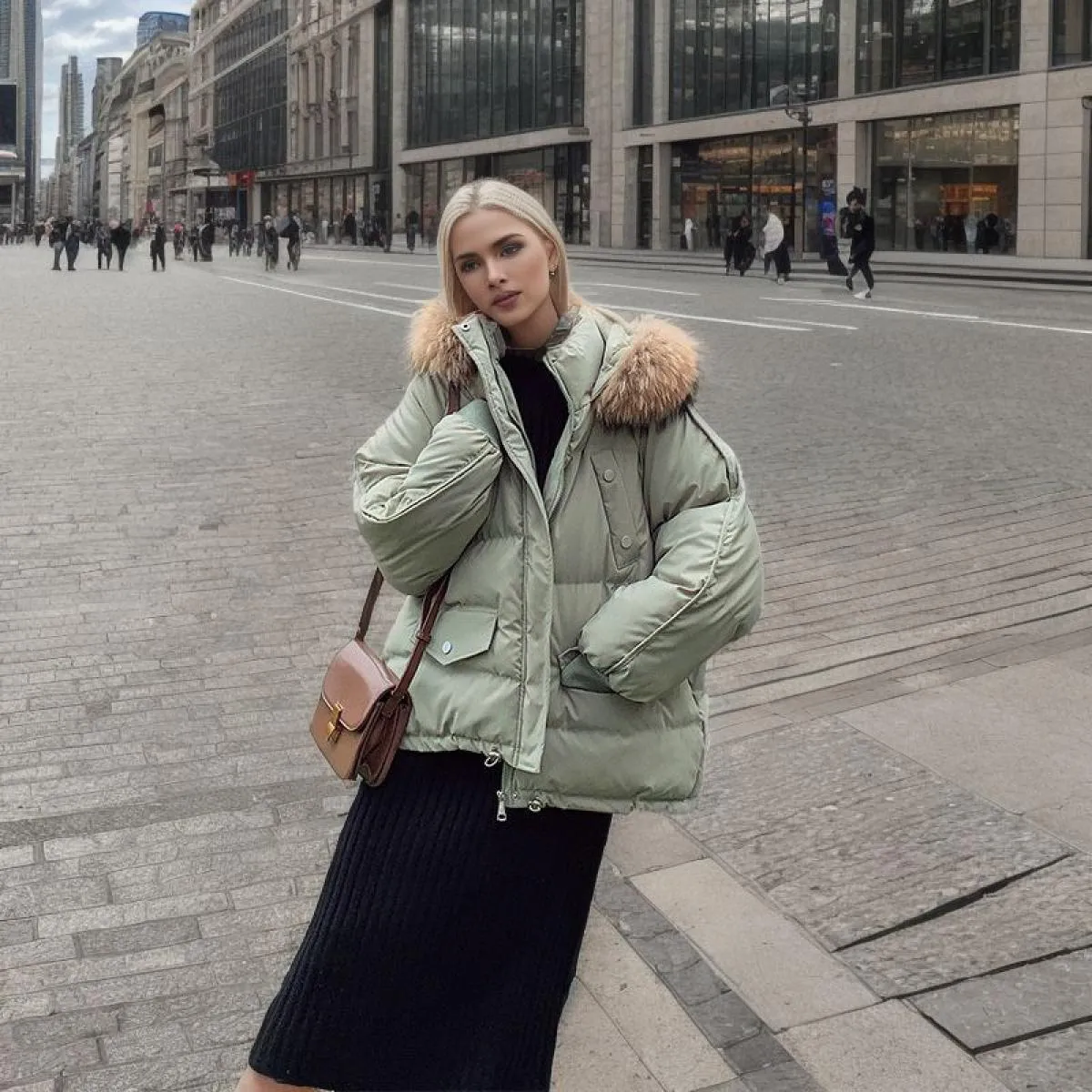 2023 Parka invernale con cappuccio da donna con collo in pelliccia grande giacca da donna con cerniera allentata piumino addensa