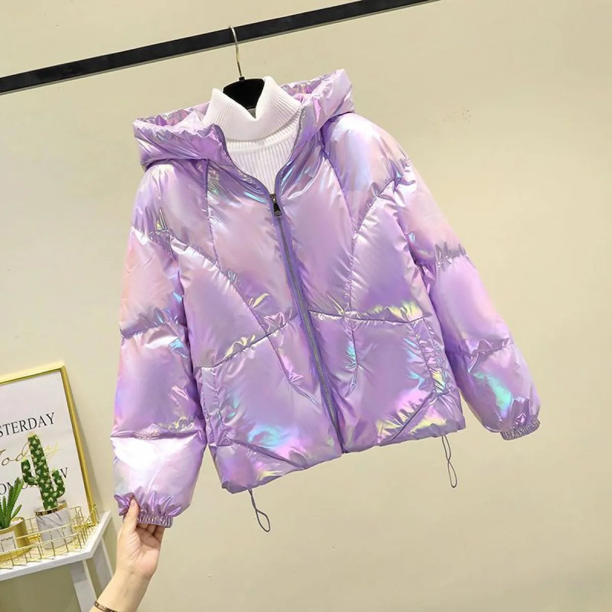 2023 piumino invernale di colore brillante da donna cerniere bianche cappotto parka in velluto sciolto femminile solido ispessim