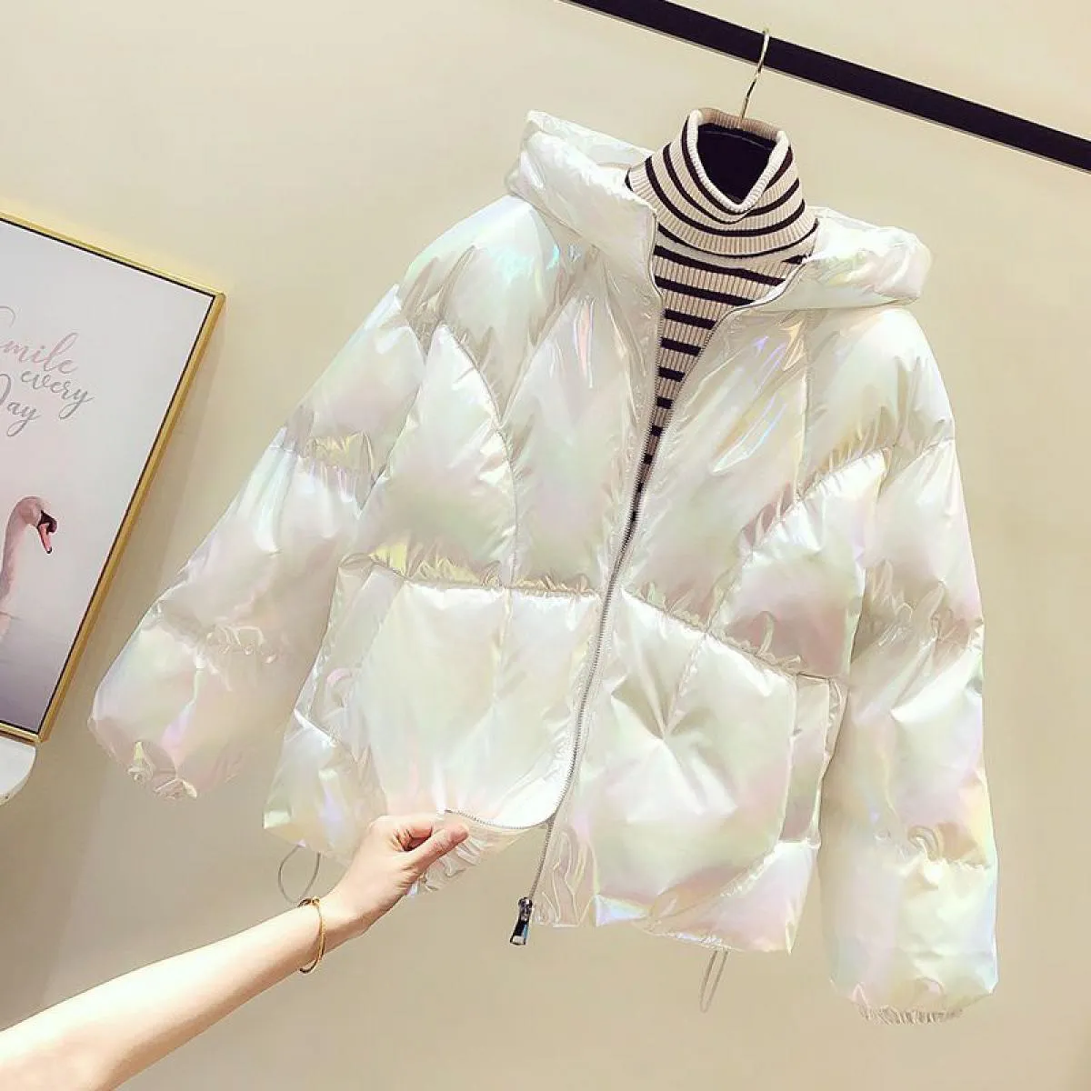 2023 piumino invernale di colore brillante da donna cerniere bianche cappotto parka in velluto sciolto femminile solido ispessim