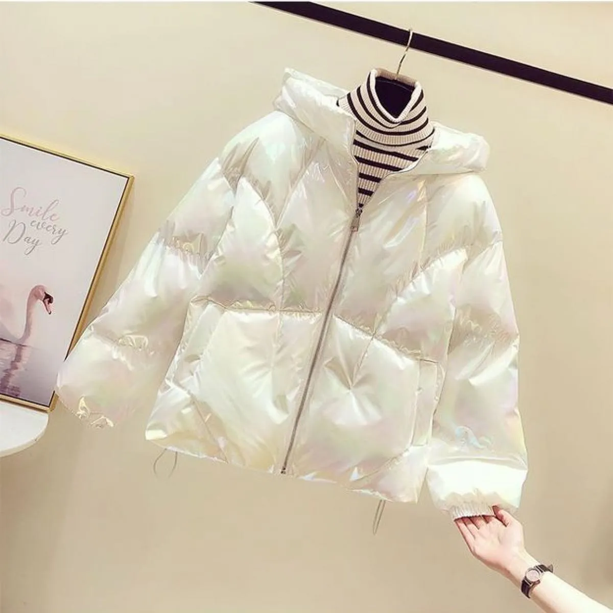 2023 piumino invernale di colore brillante da donna cerniere bianche cappotto parka in velluto sciolto femminile solido ispessim