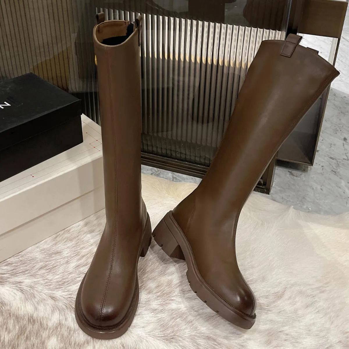 2023 stivali invernali da donna alti al ginocchio con tacco medio stivali Chelsea con plateau scarpe moda nuovi stivali da moto