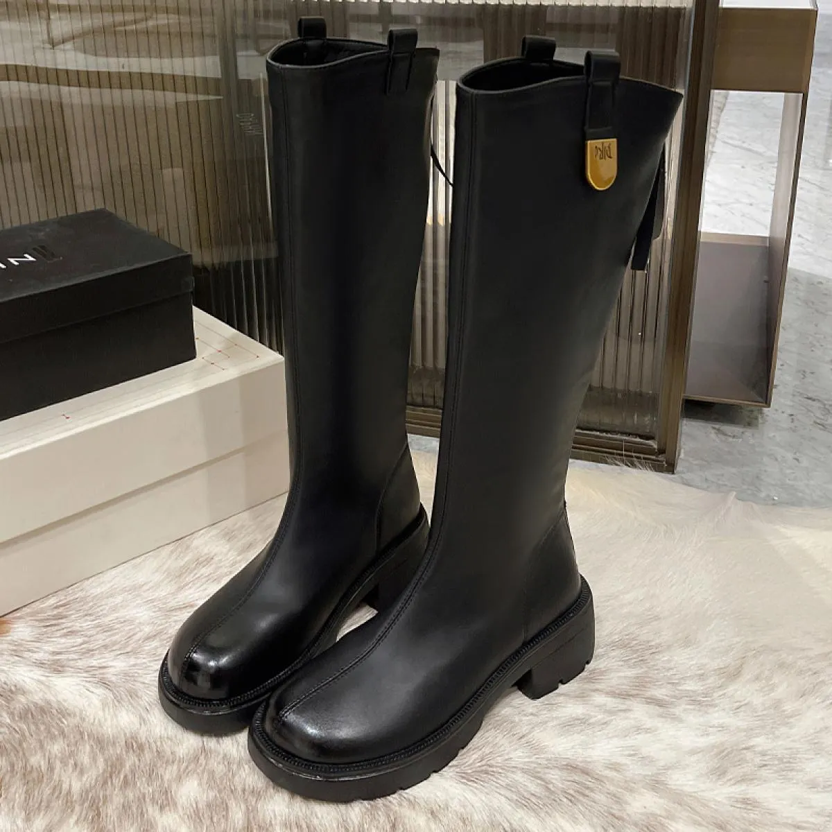 2023 stivali invernali da donna alti al ginocchio con tacco medio stivali Chelsea con plateau scarpe moda nuovi stivali da moto